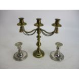 Trio of vintage candlesticks to include plated pair.