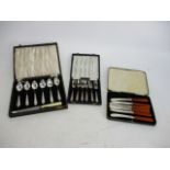 Trio of vintage cased cutlery to include Sheffield England set