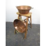 Pair of brass handled copper bowls 38cm diameter