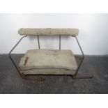 Antique war time horse and cart seat. L100 x W55 x H57cms.