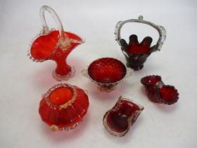 Selection lot of Ruby Glass to include baskets