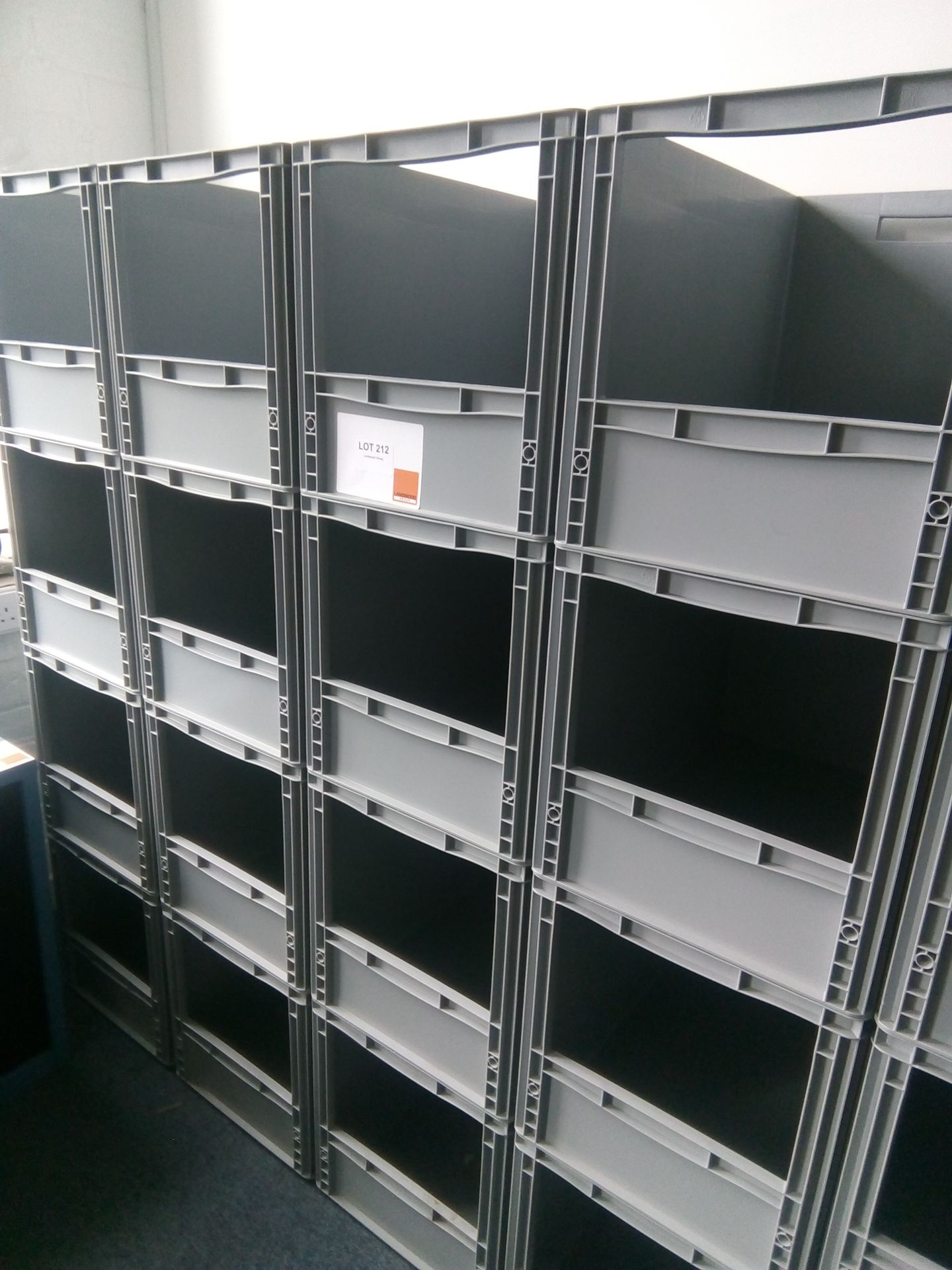 20 Open front stacking plastic storage boxes