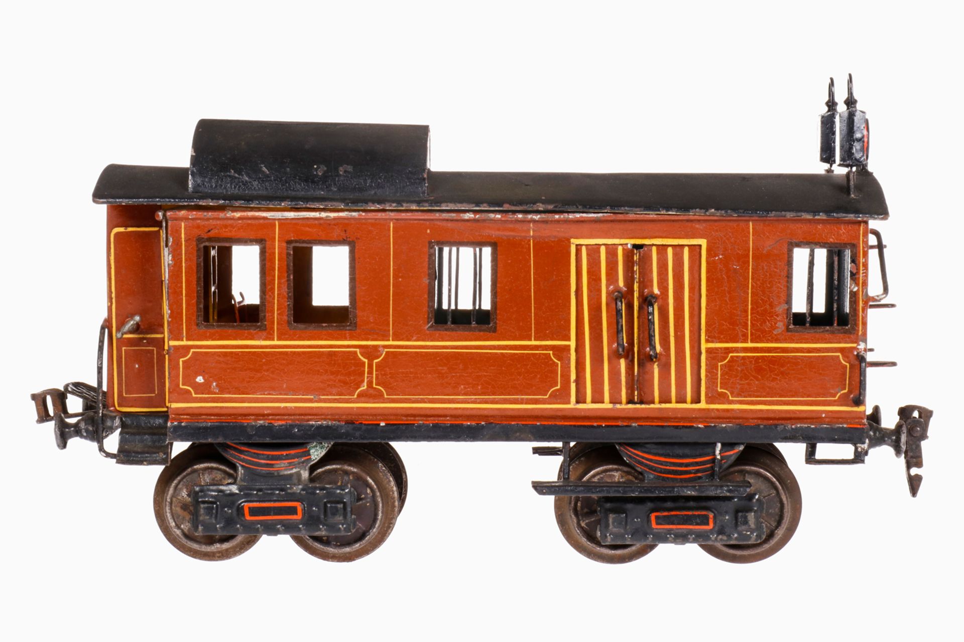 Märklin Gepäckwagen 1846, S 1, uralt, handlackiert, 2 AT, 2 DT, 4A, mit Inneneinrichtung und