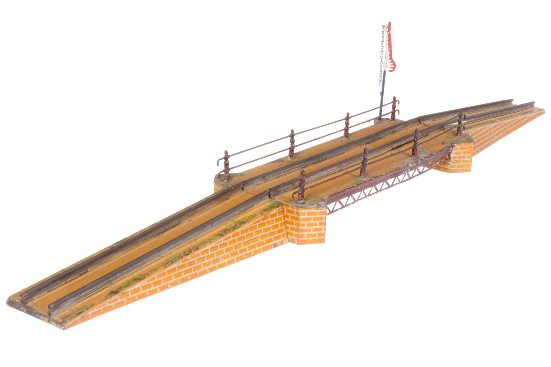 Bing Geländerbrücke, S 0, uralt, 3-teilig, mit Mittelteil und 2 Auffahrten, 1 Zaunstütze lose,