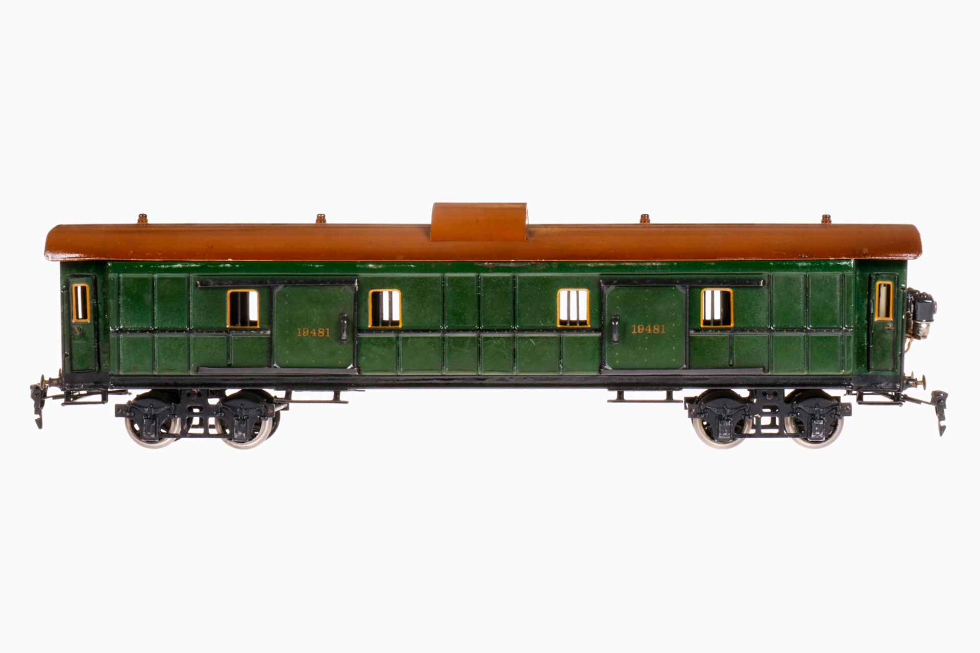 Märklin Gepäckwagen 1948, S 1, grün HL, 4 ST, 4 AT, 4A Gussräder, mit Innenbeleuchtung, Ola(m), 4