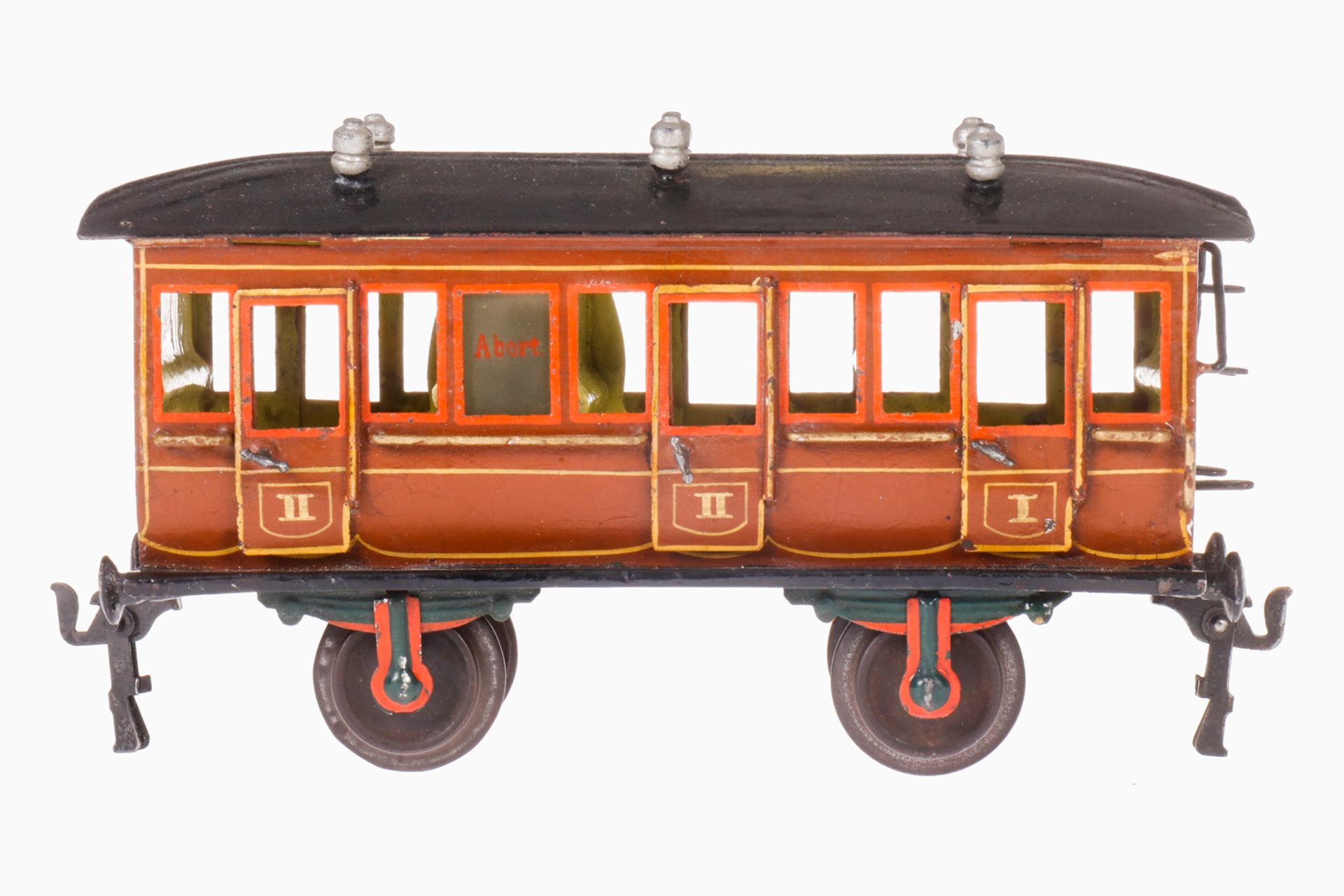 Märklin Abteilwagen 1856, S 1, uralt, braun HL, mit Inneneinrichtung, 6 AT, 6 imit. Lüfter,