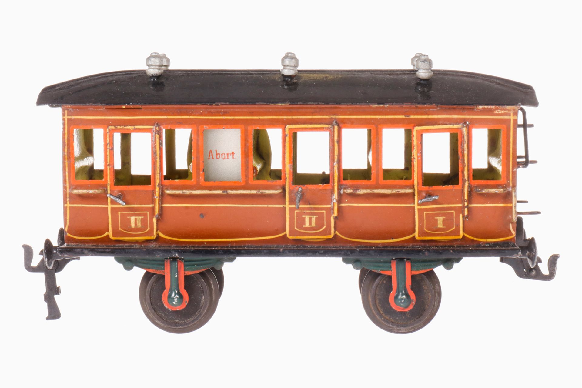 Märklin Abteilwagen 1856, S 1, uralt, braun HL, mit Inneneinrichtung, 6 AT, 2A Gussräder, 6 imit.