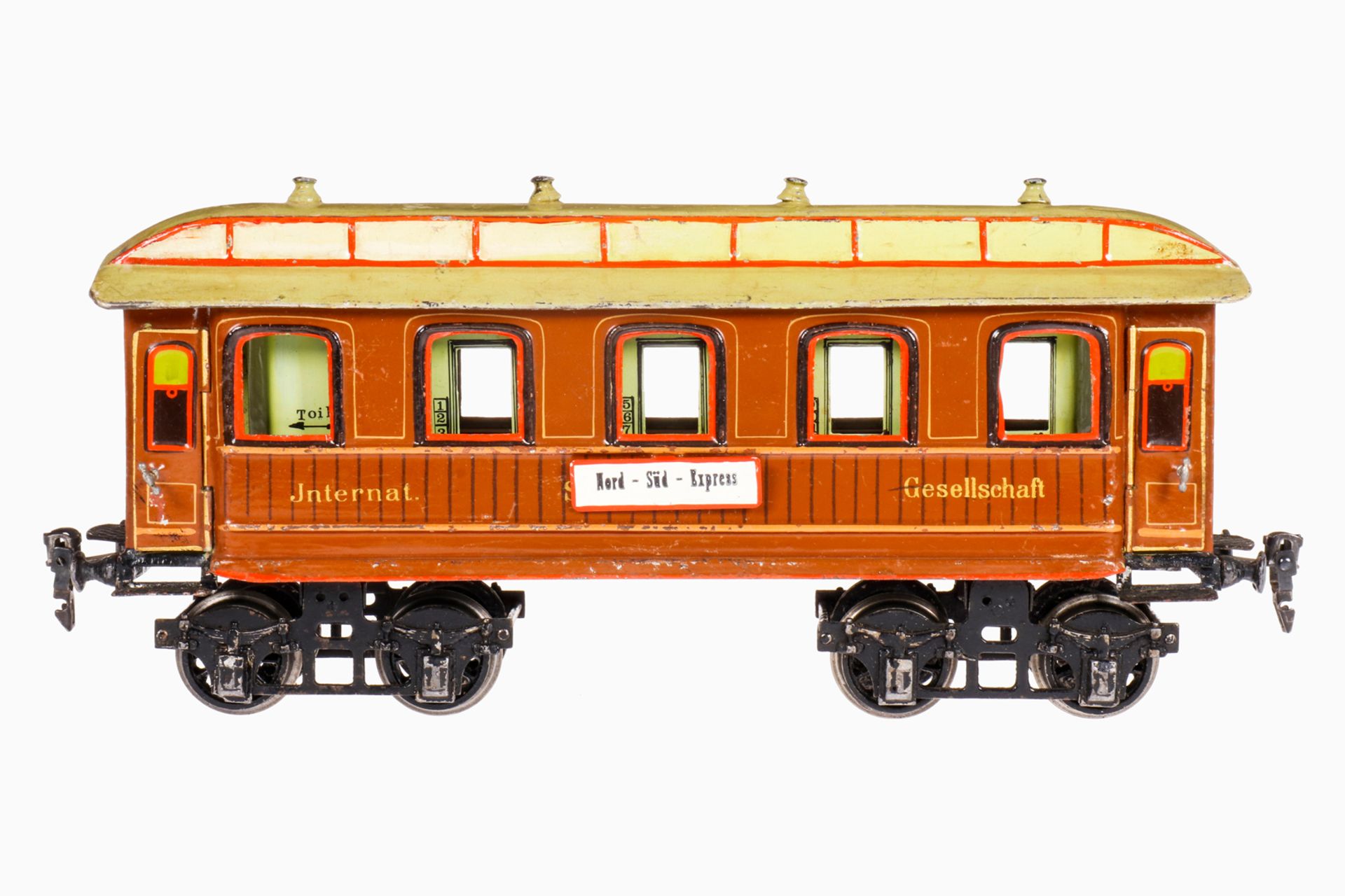 Märklin int. Schlafwagen 1843, S 1, uralt,HL, 4 AT, 4A Gussräder, mit Inneneinrichtung,