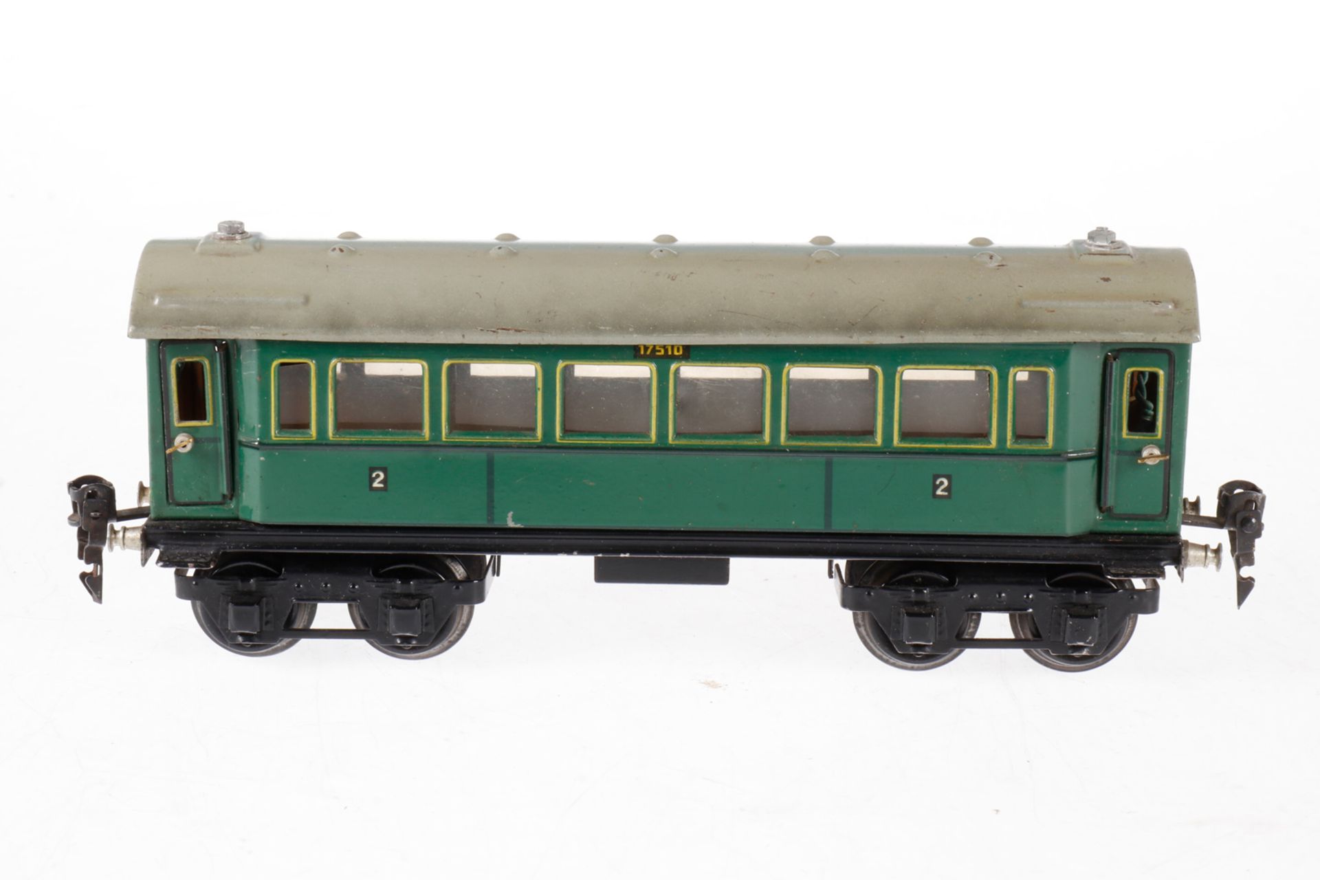 Märklin Personenwagen 1751, S 0, Chromlithographie, mit 4 AT, Dach fremd verschraubt, L 24,5, Z 3