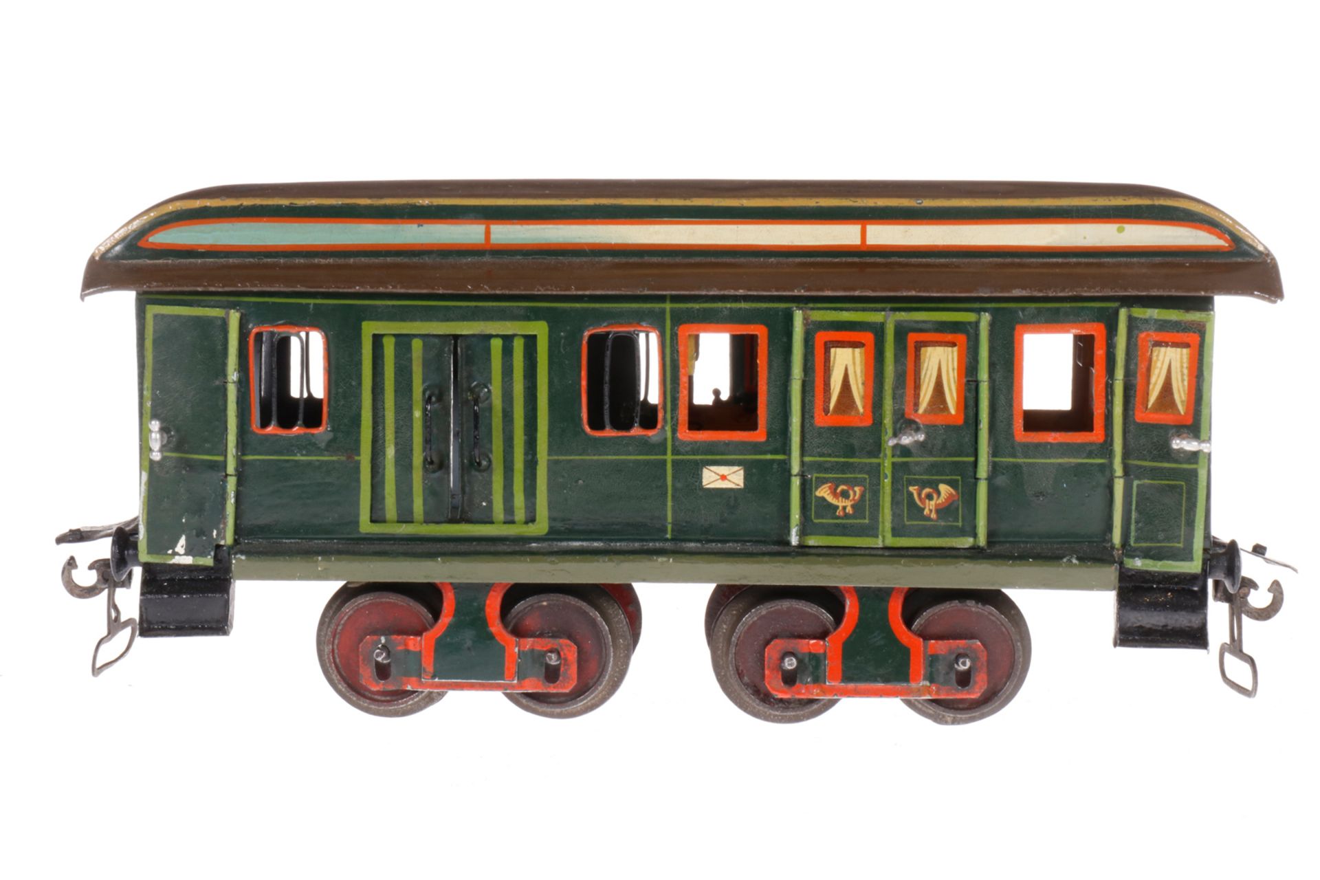 Märklin Post-/Gepäckwagen 1844, S 1, uralt, handlackiert, 2x2 ST, 2x2 DT, 4 AT, 4A Gussräder ohne