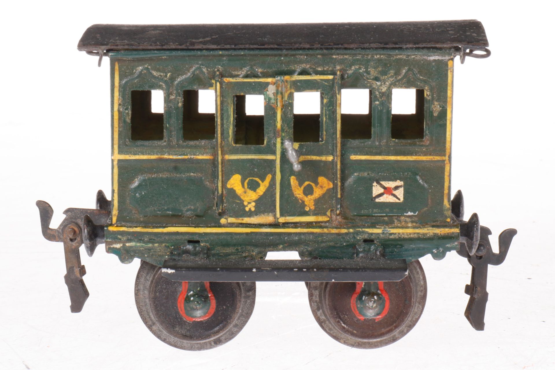 Märklin Postwagen 1802, S 1, uralt, handlackiert, 2 DT, starke Alterungs- und Gebrauchsspuren, 2