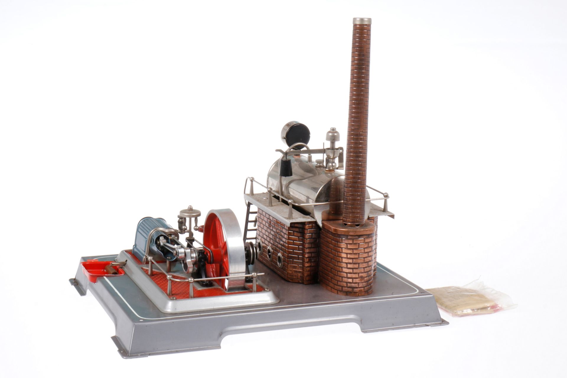 Wilesco Dampfmaschine, liegender Kessel, KD 6,5, mit Brenner, Armaturen, feststehendem Zylinder