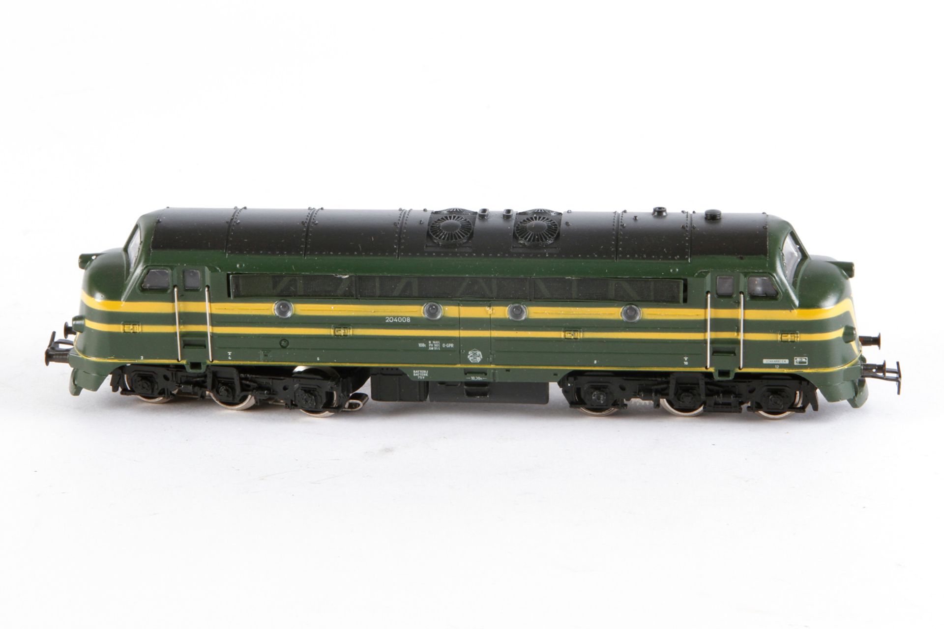Märklin Diesellok ”204 008” 3066, S H0, grün/gelb, Alterungsspuren, Originalkarton, Z 2