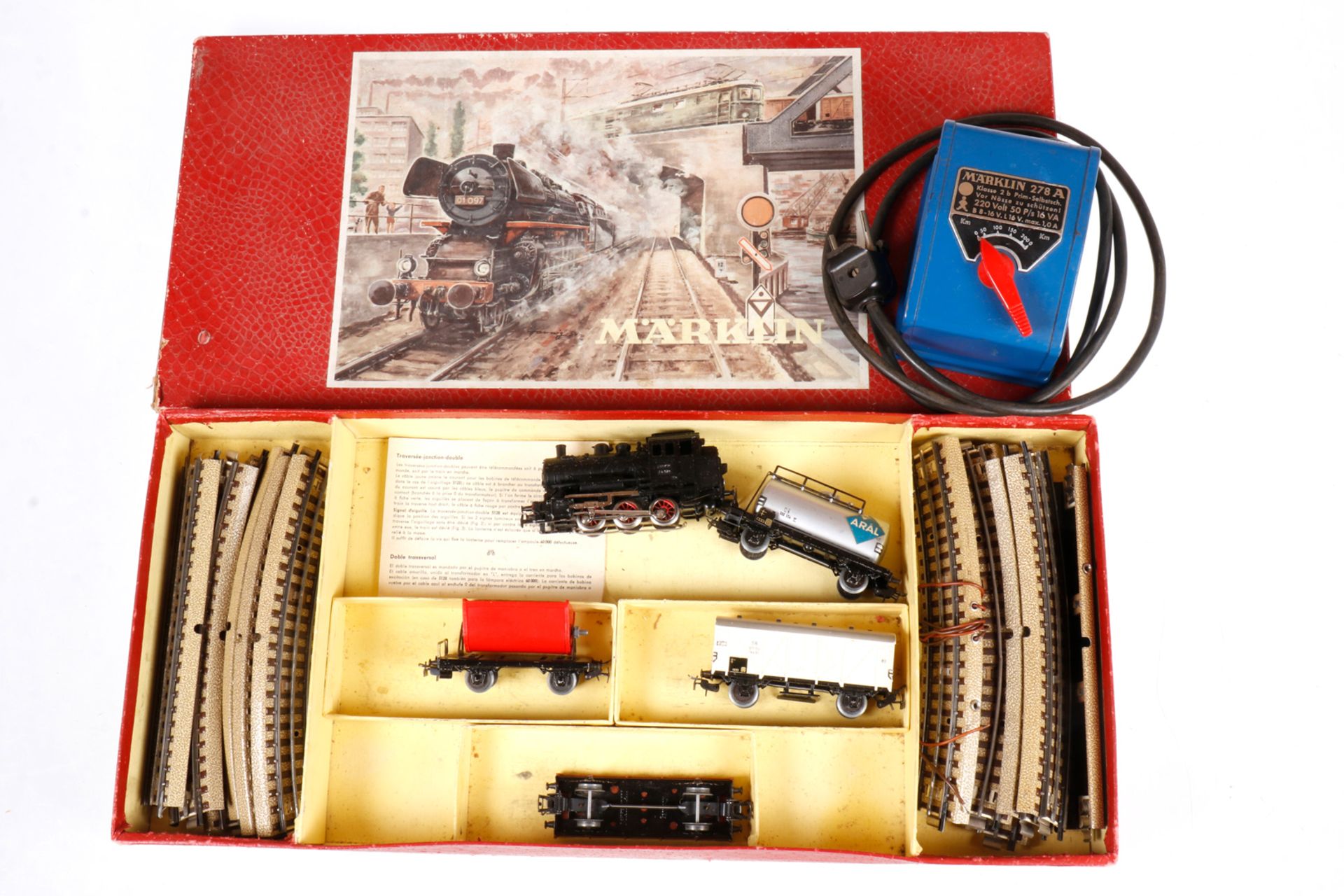 Märklin Zugpackung CM 805/3, S H0, gefüllt mit Tenderlok, 4 Güterwagen und Schienenmaterial, dazu