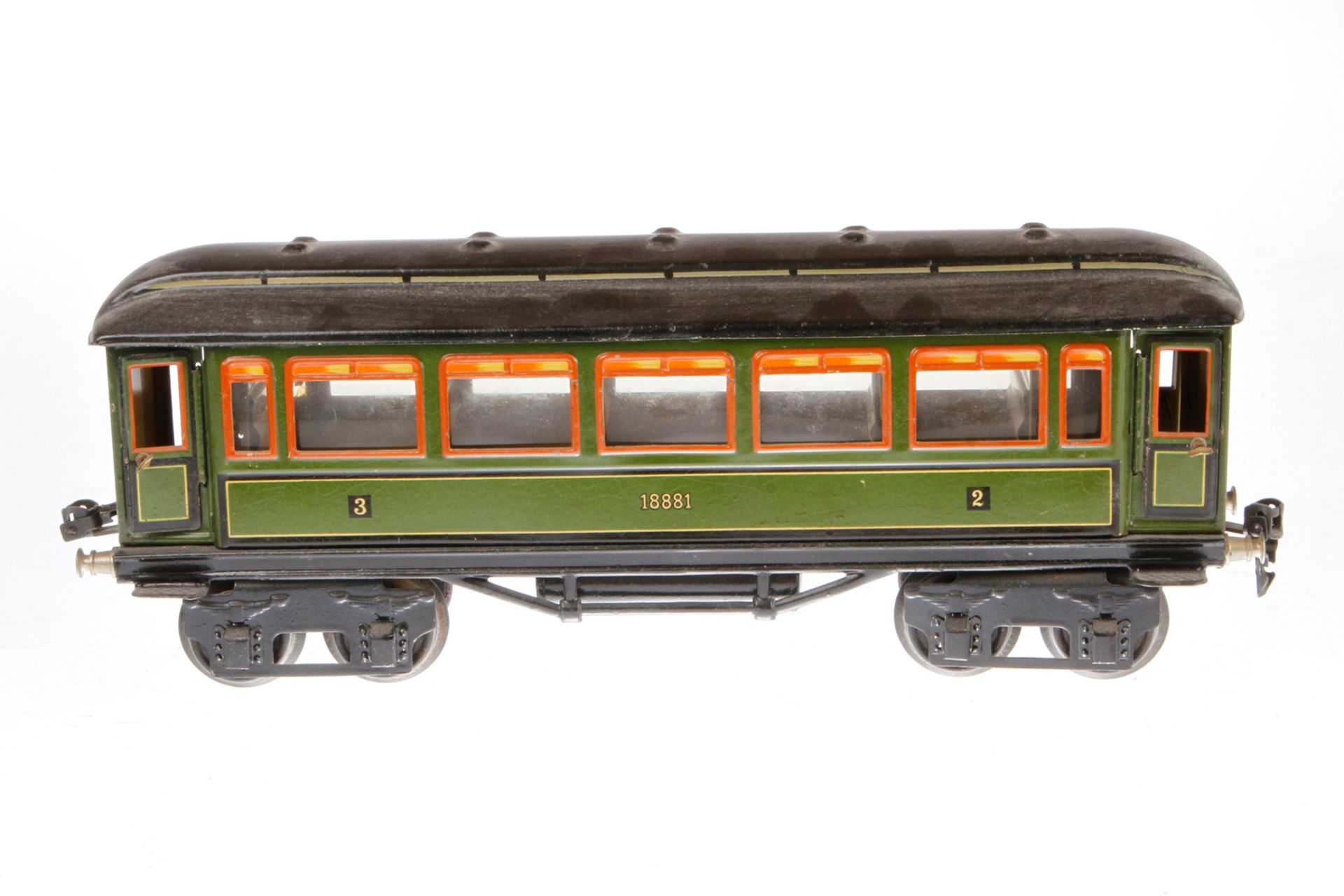 Märklin Personenwagen 1888, S 1, grün CL, mit Inneneinrichtung und 3 Sitzfiguren, L 33, Z 2-3