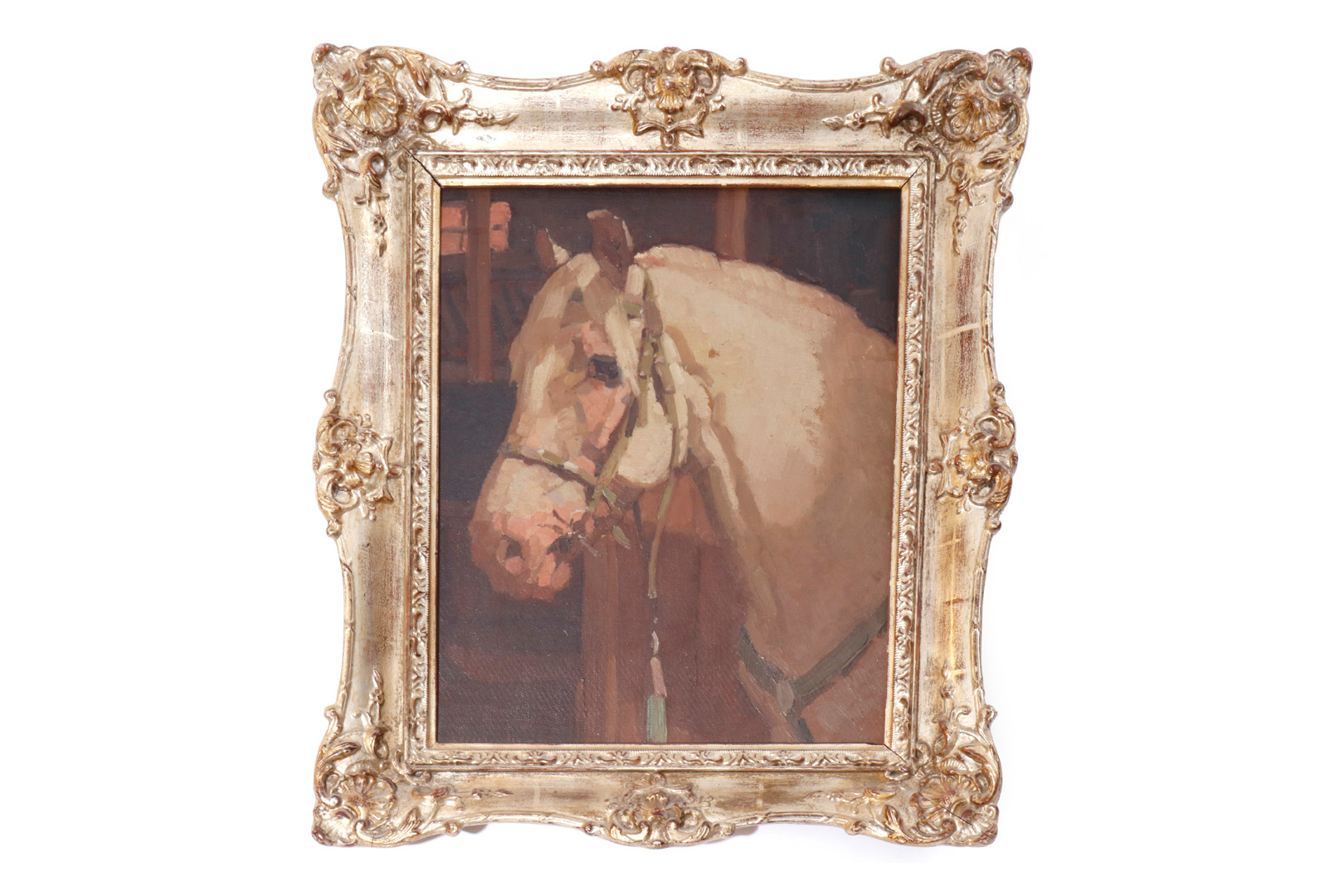 Ölgemälde Pferdekopf, auf Pappe, 20er Jahre, undeutlich signiert, gerahmt 43 x 50