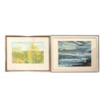 2 Aquarelle/Tempera, Frühlingslandschaft signiert Rubor 1954 und Stimmungsbild am Masarischen See,
