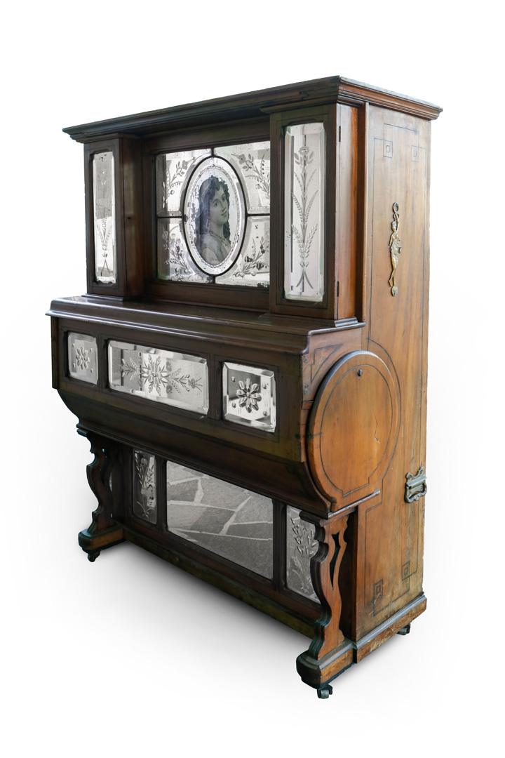 Großes Orchestrion, Musikautomat um 1900, mit verspiegelten, geschliffenen Einsätzen und - Image 4 of 7