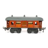 Bing Gepäckwagen “Express“, S 0, uralt, CL, mit 4 AT und 4 ST, Dach rest., LS und gealterter Lack, L