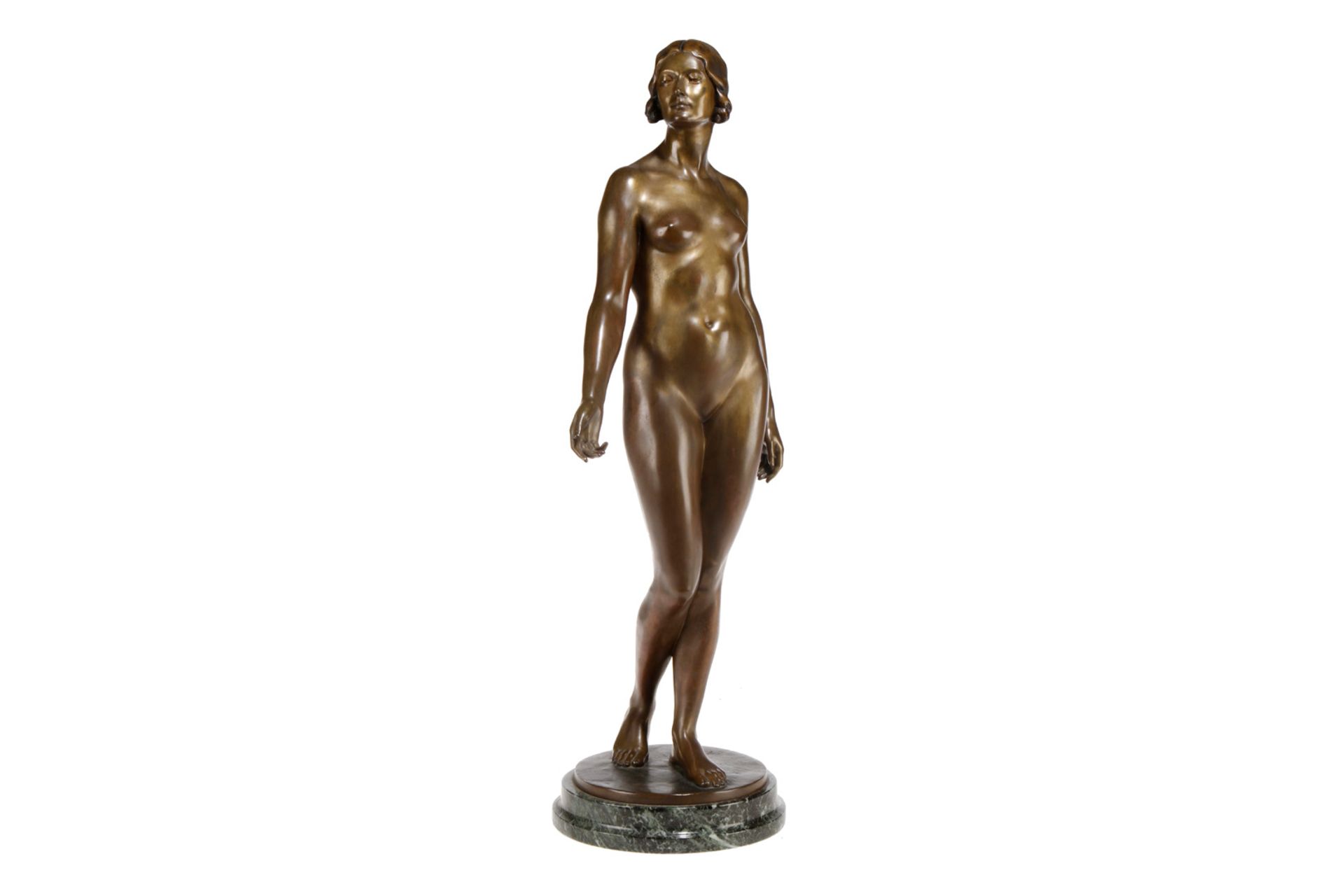 A. Eller, Bronzefigur, Mädchenakt um 1910, patiniert, auf Bodenplatte signiert, Marmorfundament, H