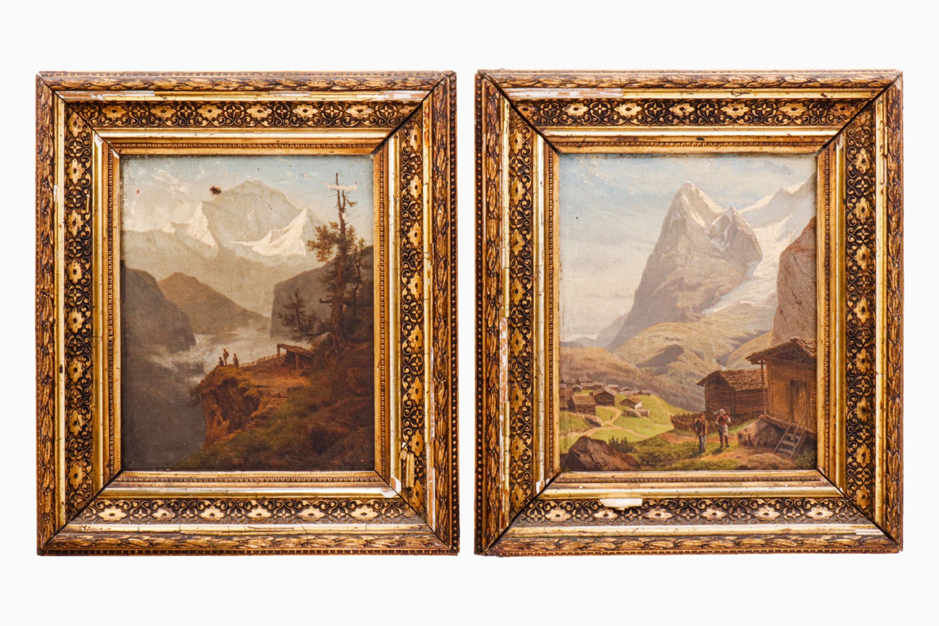 2 Georg Könitzer Ölgemälde Alpenlandschaften, Hofer Maler, um 1900, Öl/Leinwand, unsigniert, in