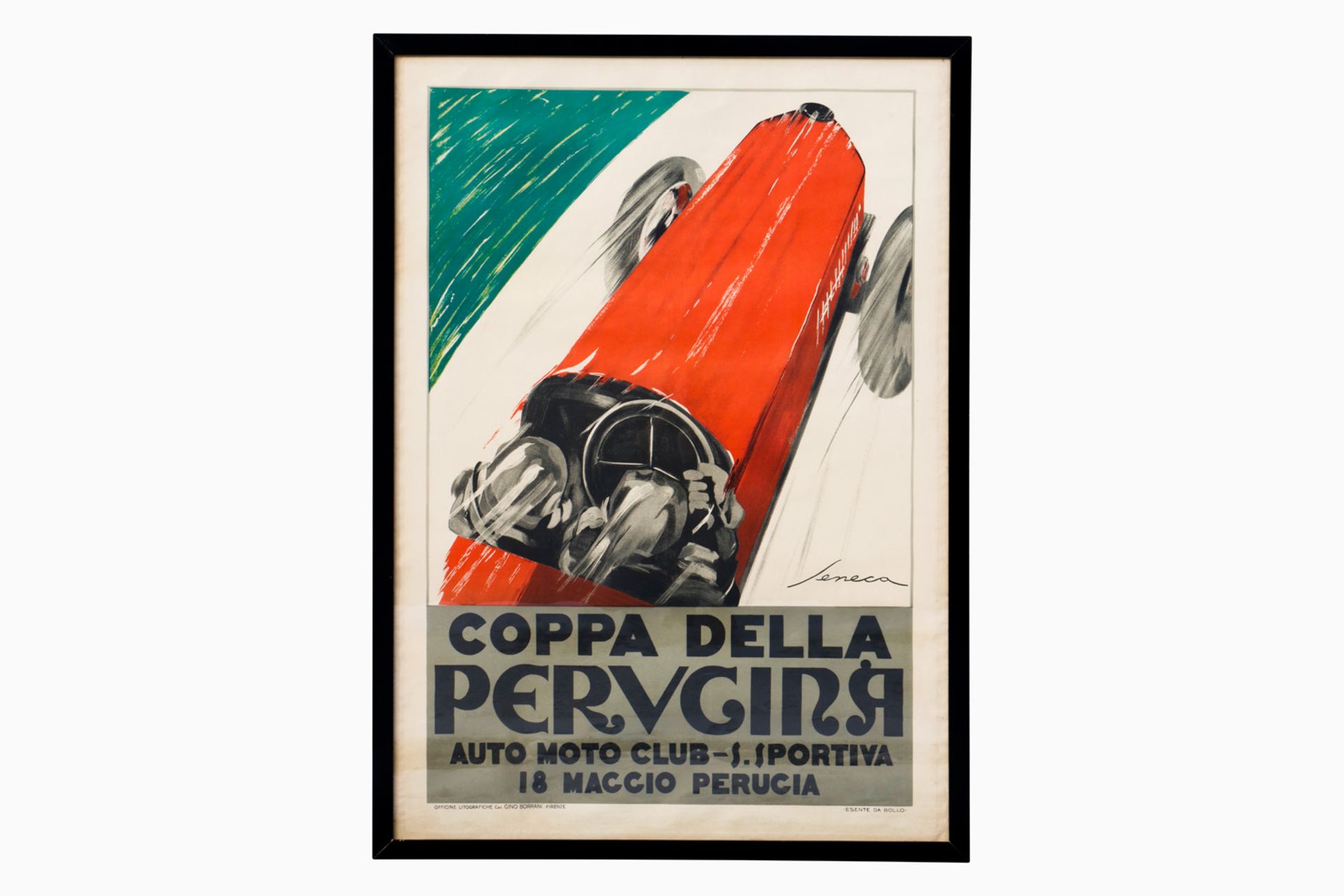 Rennplakat signiert. Seneca ”Coppa Della Perugina, Automoto Club S. Sportiva 18 Maccio Perucia,