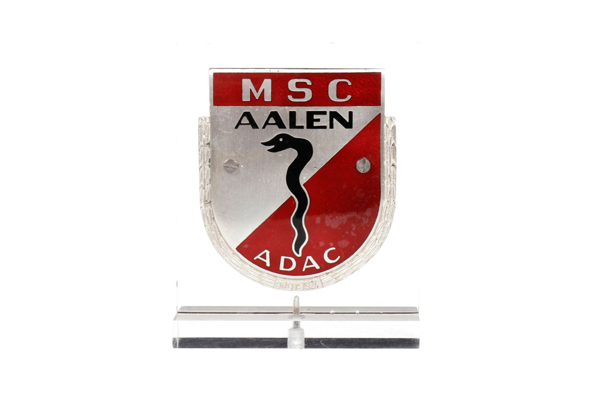 Badge MSC Aalen ADAC, emailliert, auf Plexiglassockel, H8