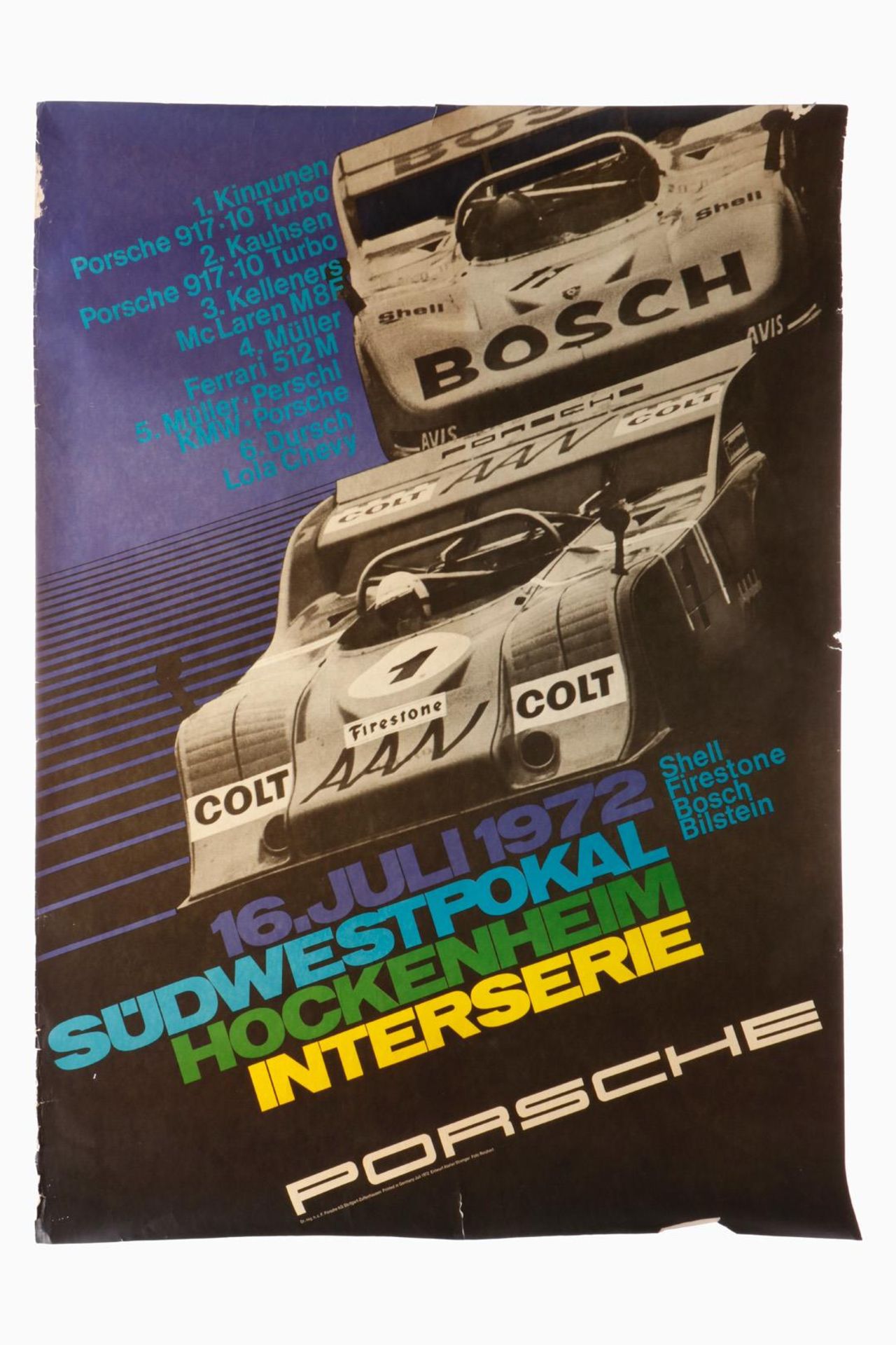 Porsche Plakat ”Südwestpokal 1972, Entwurf: Strenger, L 74, H 100