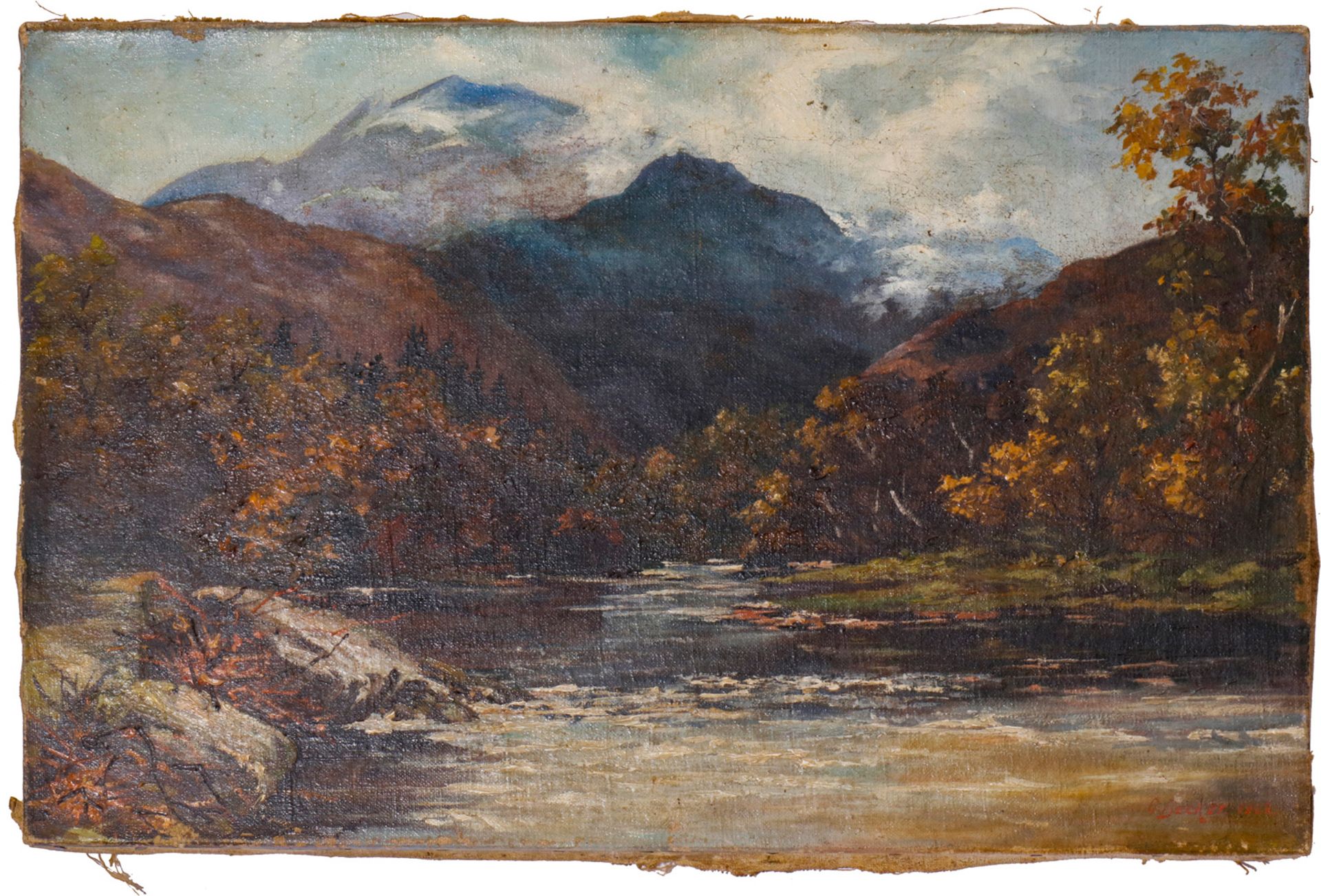 O. Becker Gebirgslandschaft, Öl/LW, datiert 1902, ungerahmt, 53 x 35