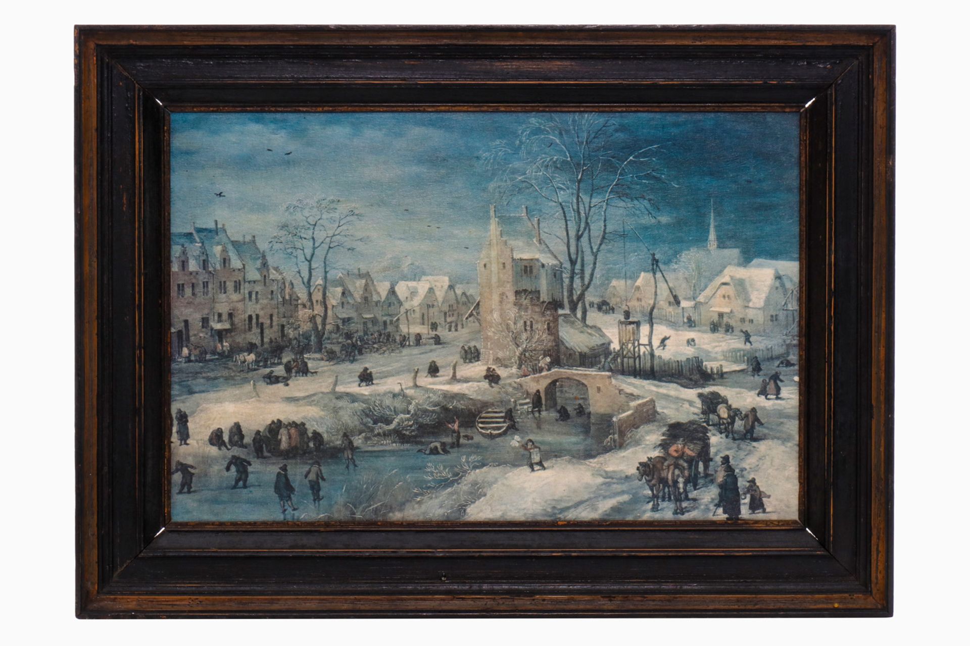 Gedrucktes Bild eines alten Meisters ”Demonder”, winterliches Dorf, auf Leinwand gedruckt, in Manier