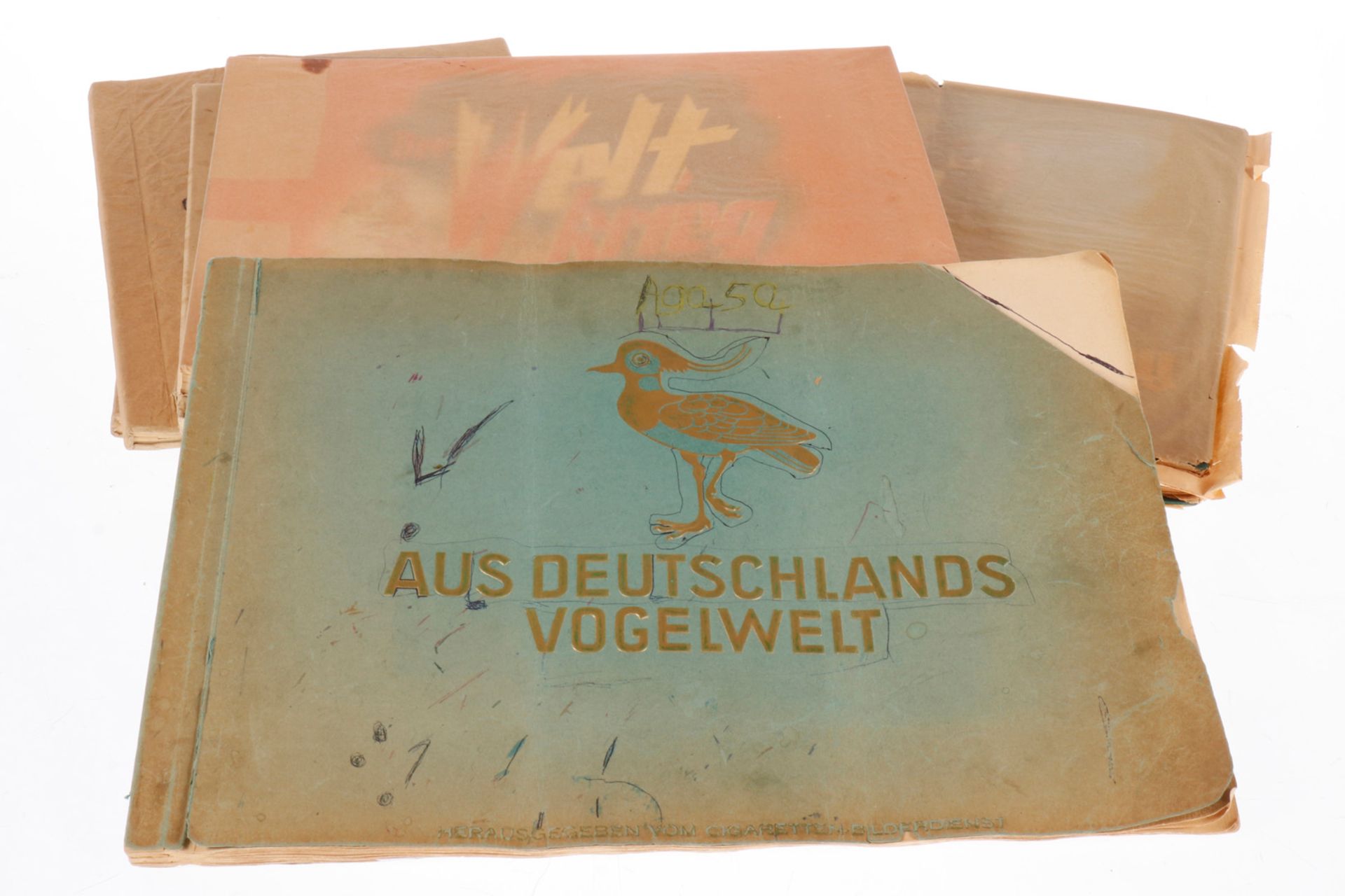 6 Zigarettenbilderalben, ”Bunte Vögel 1 und 2”, ”Deutsche Volkstrachten”, ”Der Weltkrieg”, ”