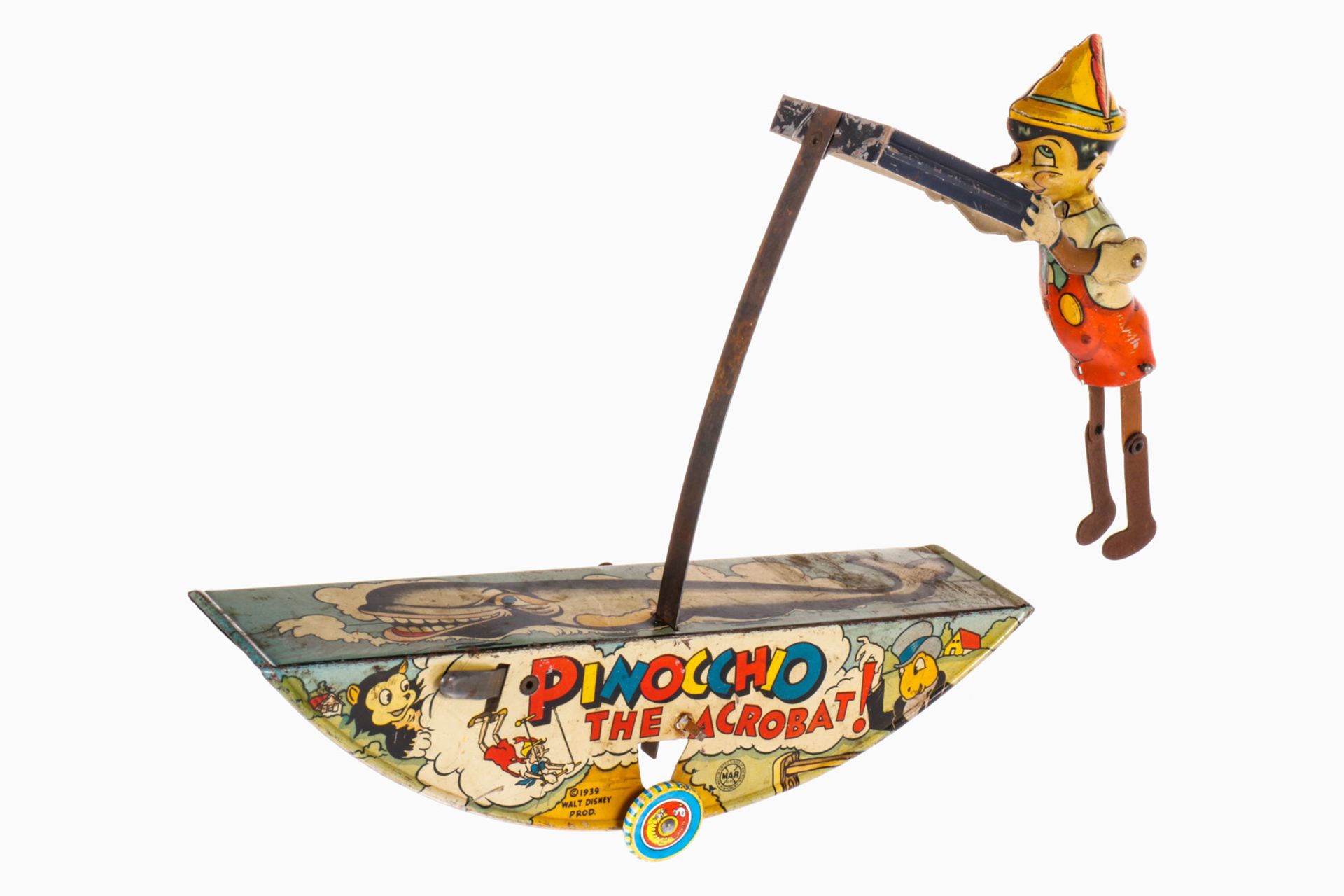 Marx ”Pinocchio The Acrobat!”, CL, Uhrwerk def., Alterungs- und Gebrauchsspuren, tw RS, L 28, Z 2-3