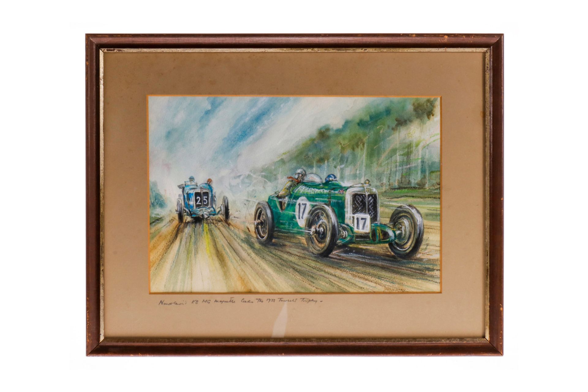 Rennfahrerbild, Aquarell, Nuvolari`s K 3 MG, Trophy 1933, gerahmt, 43 x 33