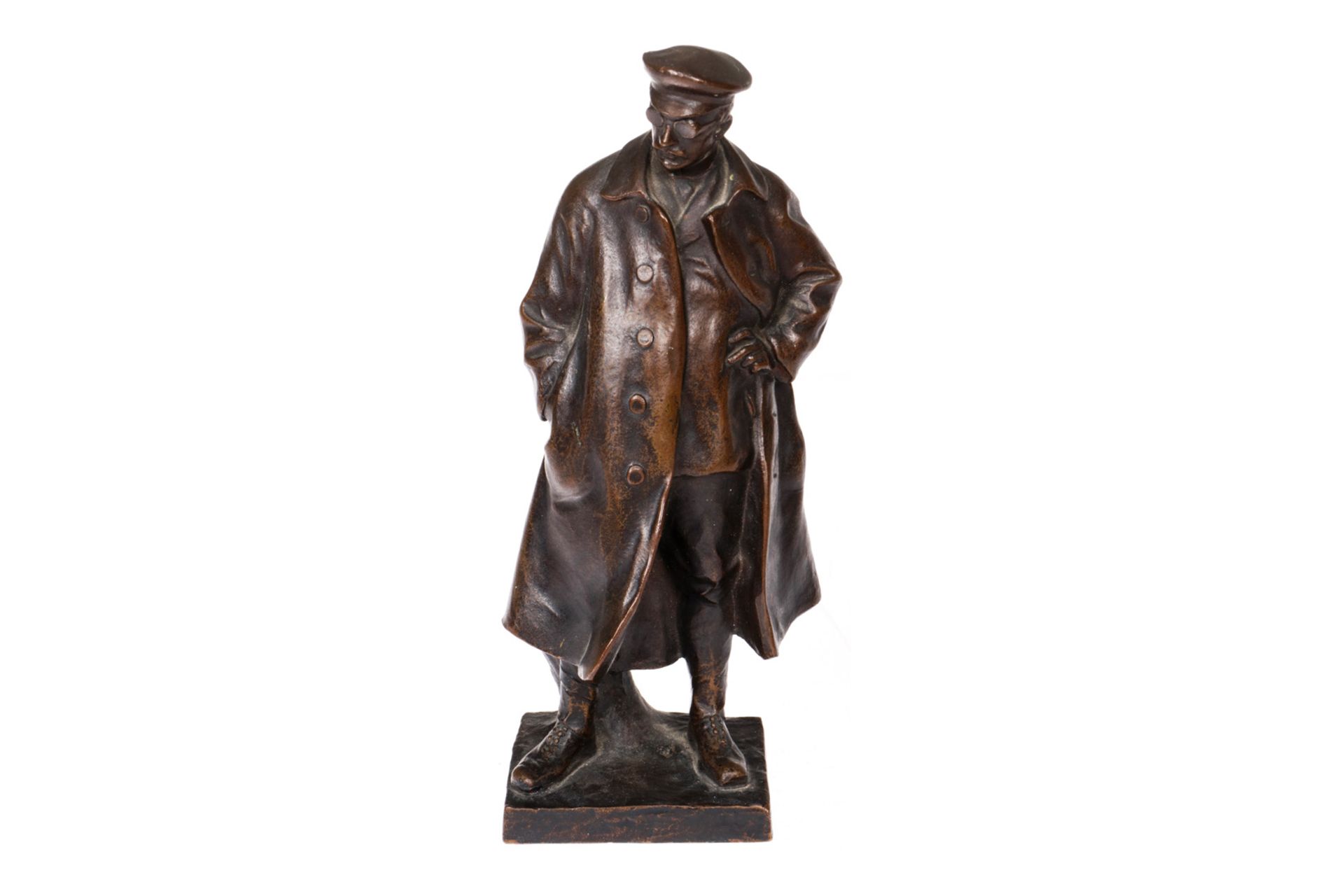 Kleine Bronzefigur Chauffeur, signiert H. Müller, um 1900, H 19