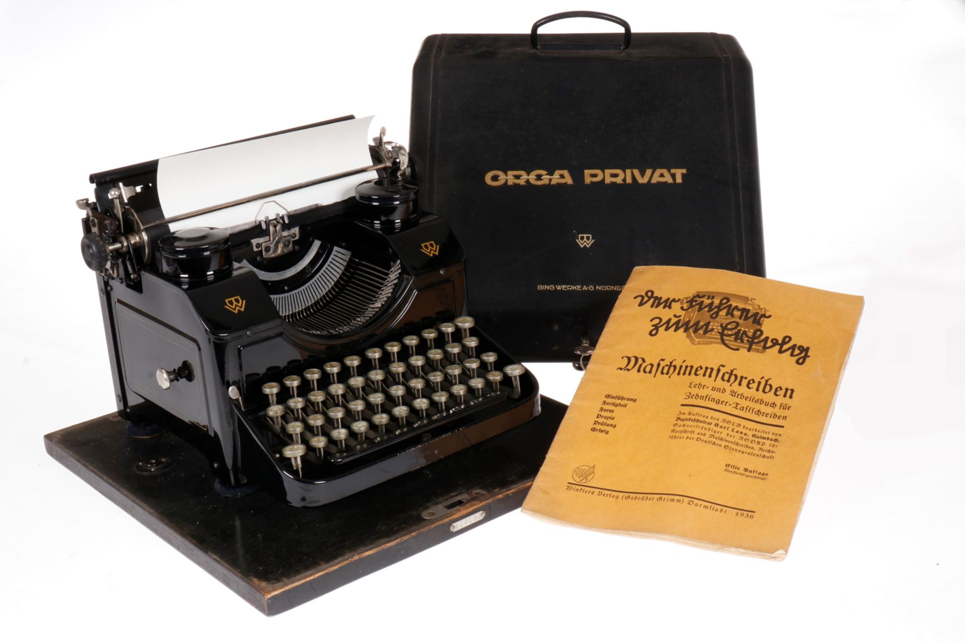 Bing Schreibmaschine Orga Privat, Nr. 110192, mit Anleitung zum Maschinenschreiben 1936, L 35, Z 2