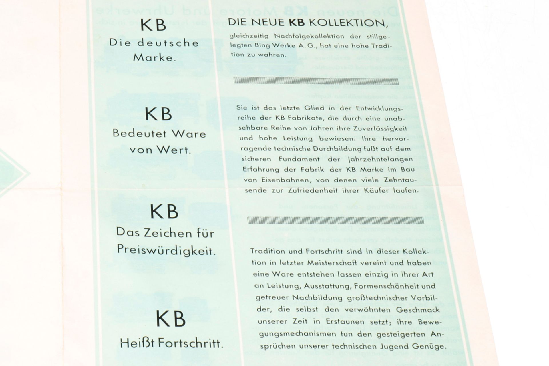 Bub Sortimentsfaltblatt 1933, zum Übergang von Bing zu Bub, Alterungsspuren