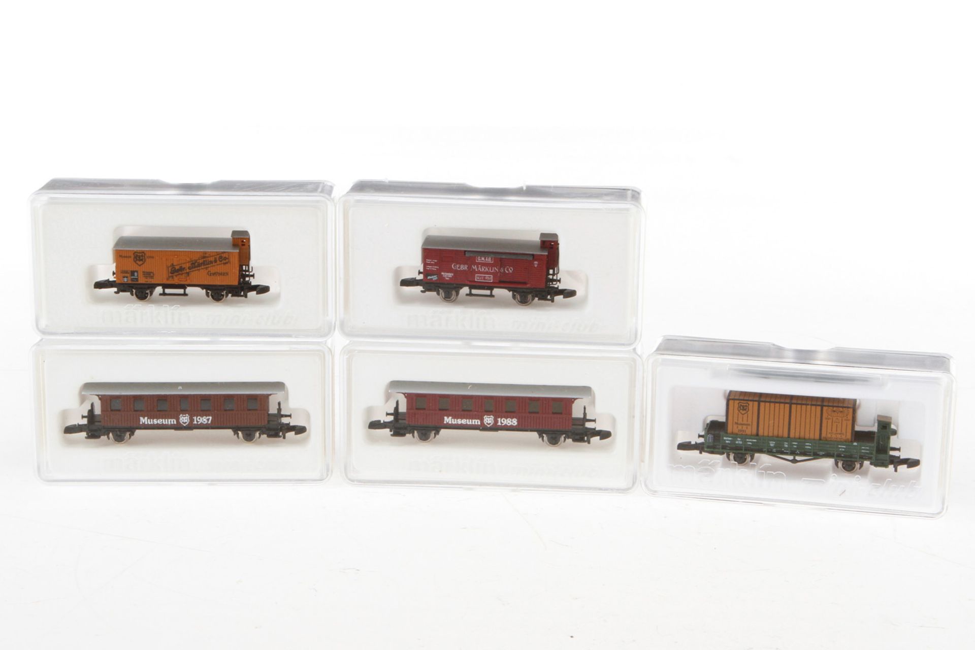 5 Märklin Museumswagen 1987, 1988, 1989, 1990 und 1991, S Z, Alterungsspuren, je im OK, Z 2