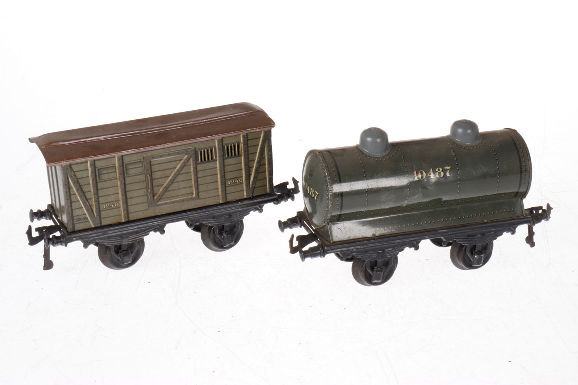 2 Bing Güterwagen, S 1, CL, L 19,5, Z 4
