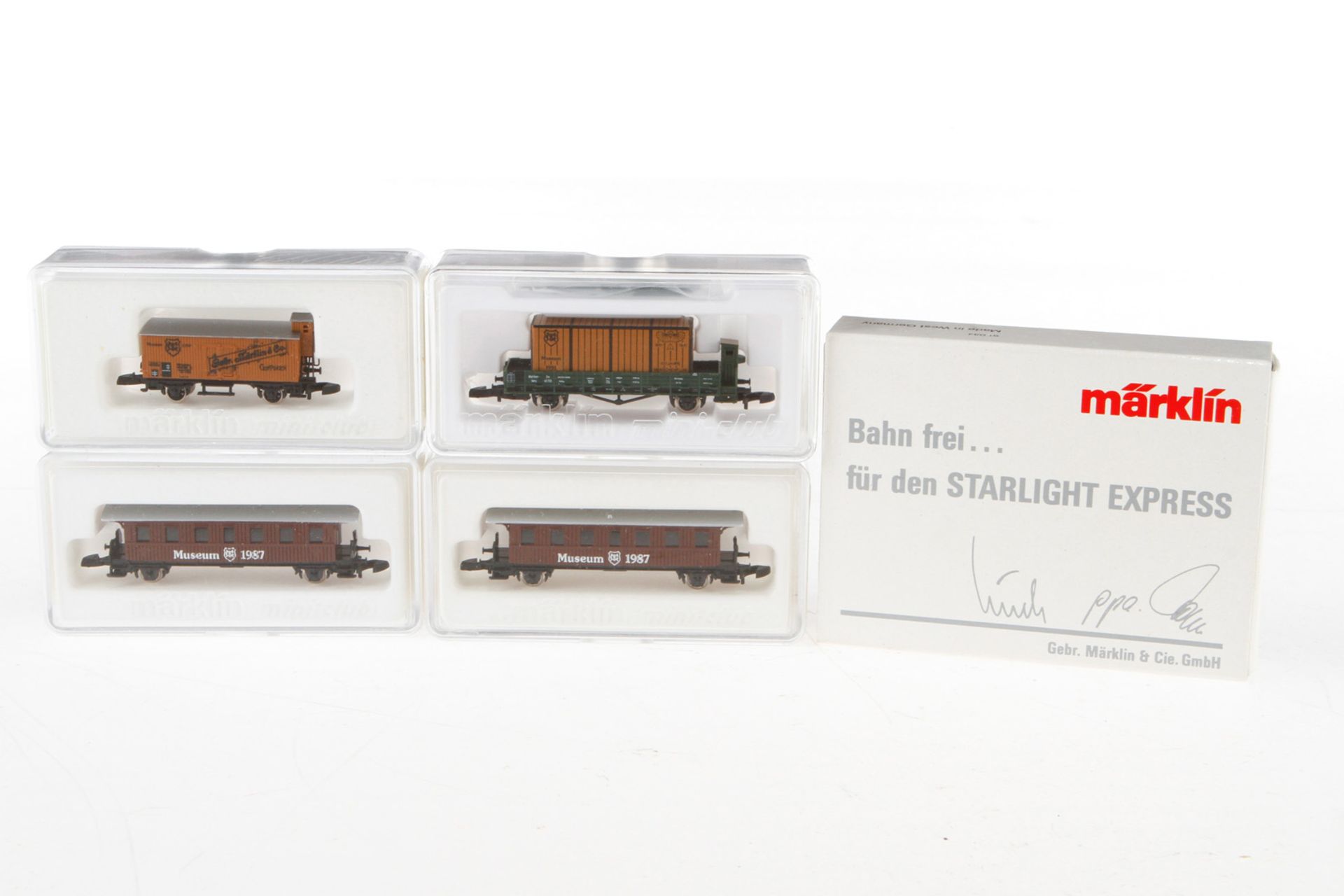 5 Märklin Wagen Starlight, 2x Museum 1987, 1990 und 1991, S Z, Alterungsspuren, je im OK, Z 2