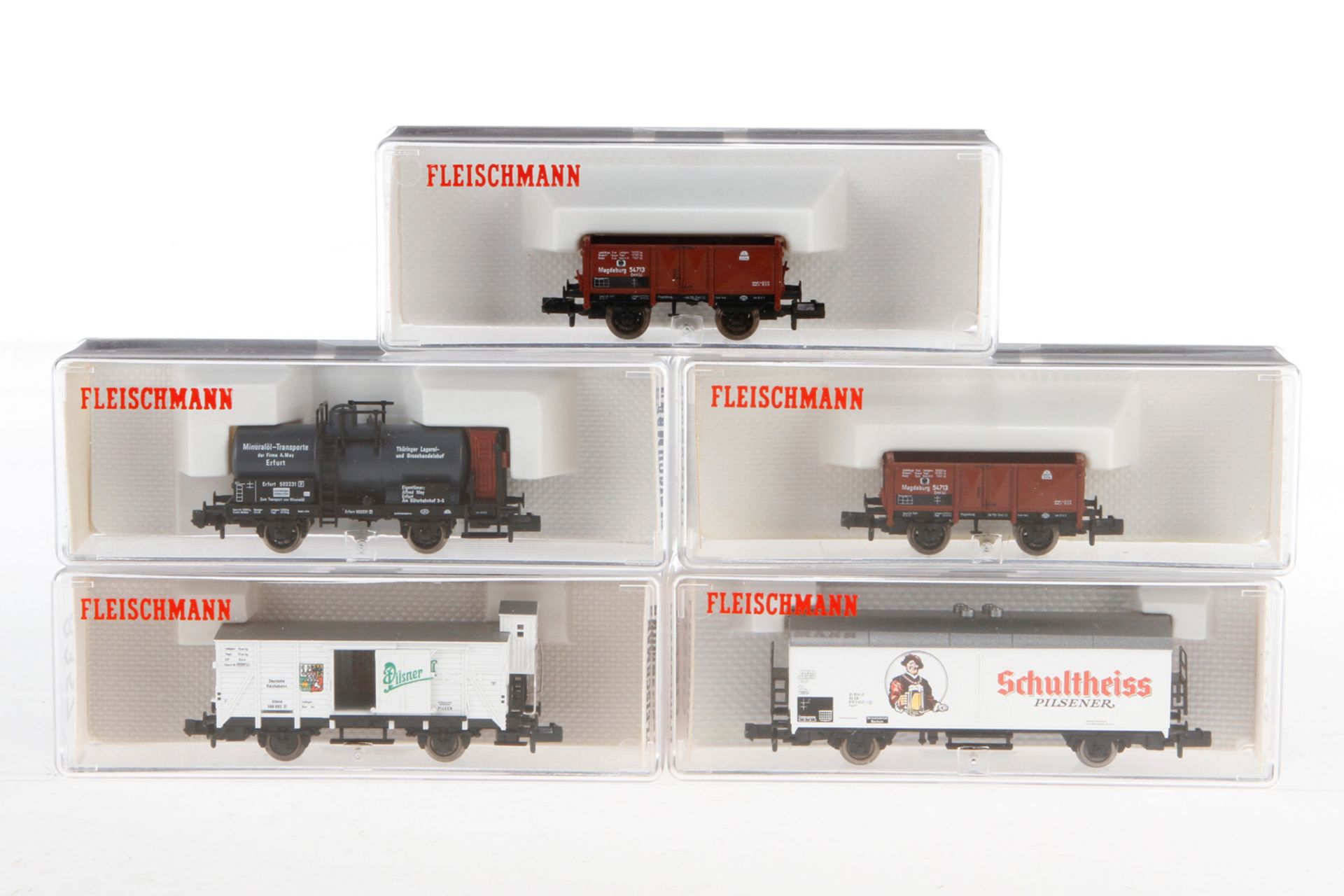 5 Fleischmann Wagen, S N, je im Karton, Z 2