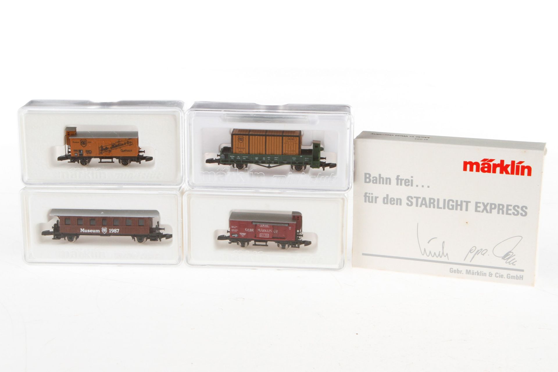 5 Märklin Wagen 80002, Starlight, Museum 1987, 1989 und 1990, S Z, Alterungsspuren, je im OK, Z 2