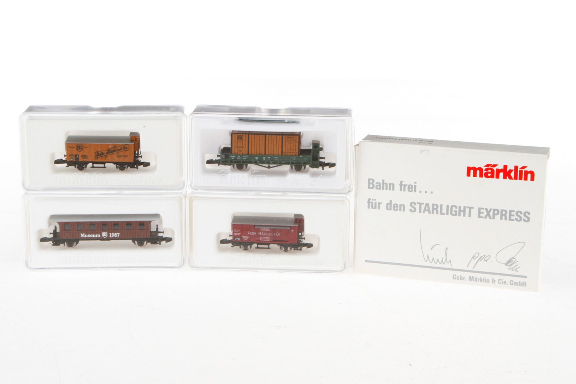 5 Märklin Wagen Starlight, Museum 1987, 1989, 1990 und 1991, S Z, Alterungsspuren, je im OK, Z 2