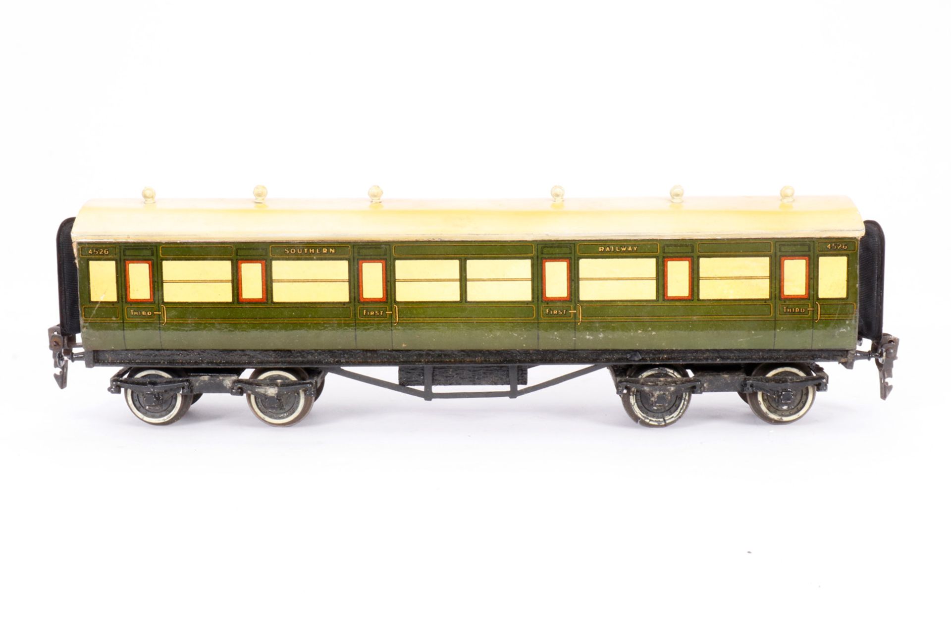 Leeds Model Personenwagen 4526 SR, S 0, Holz/Blech, grün, LS und Alterungsspuren, L 33, Karton, Z 3