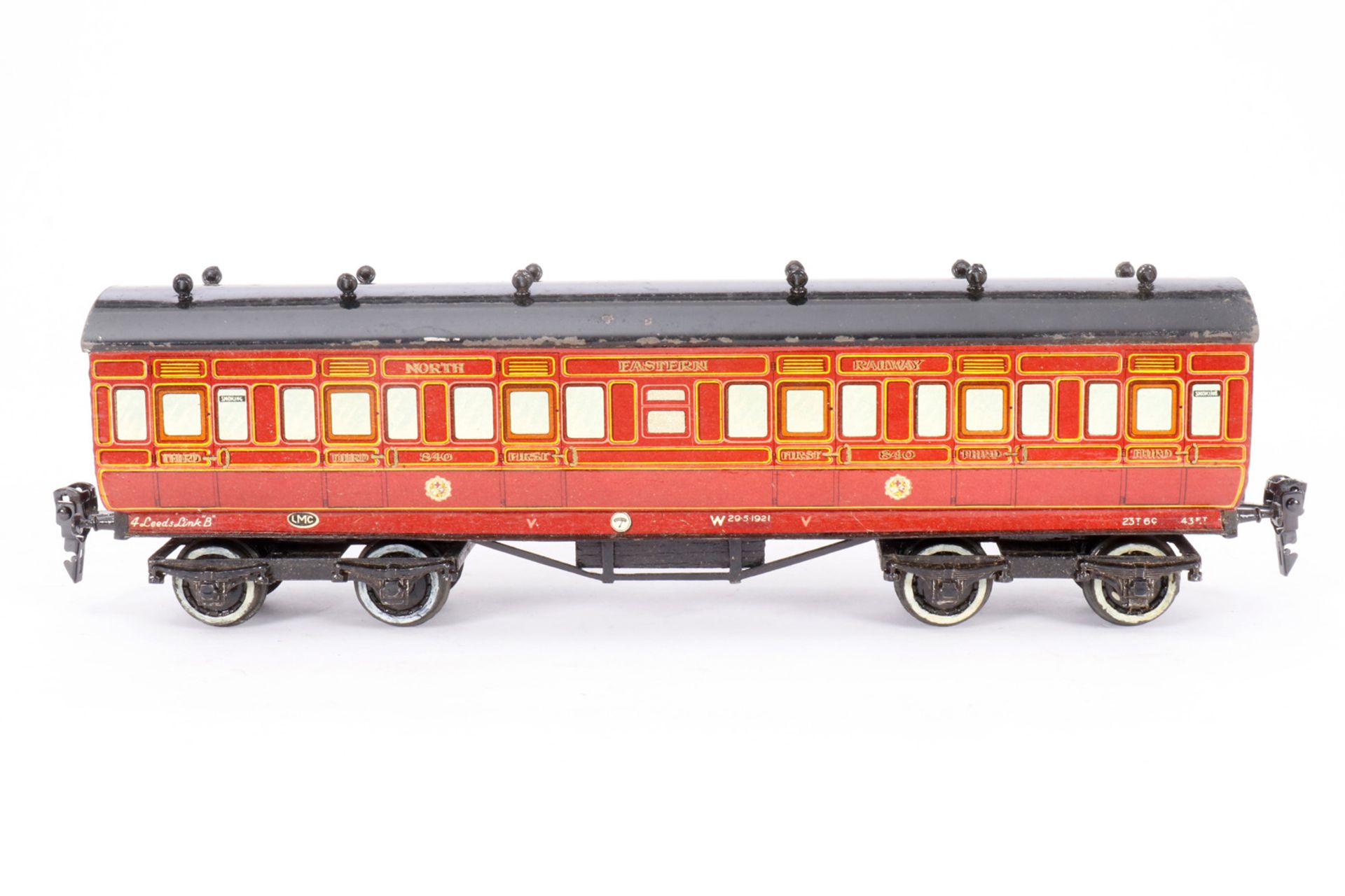 Leeds Model Personenwagen 840 NER, S 0, Holz/Blech, rot, LS und Alterungsspuren, L 33, Karton, Z 3