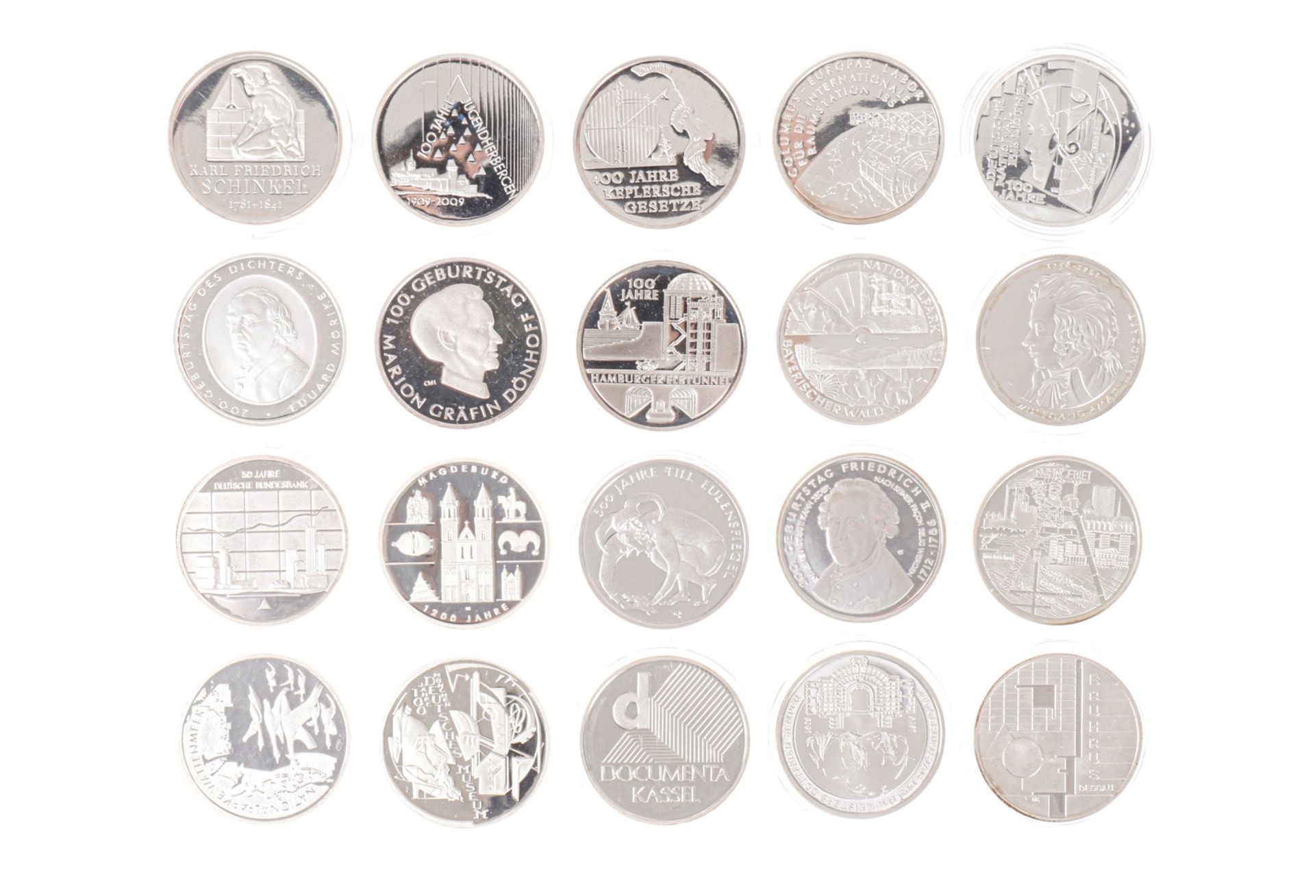 Bundesrepublik Deutschland Silbermünzen: 20 x 10 Euro in Spiegelglanz, alles versch. Ausgaben in Kap