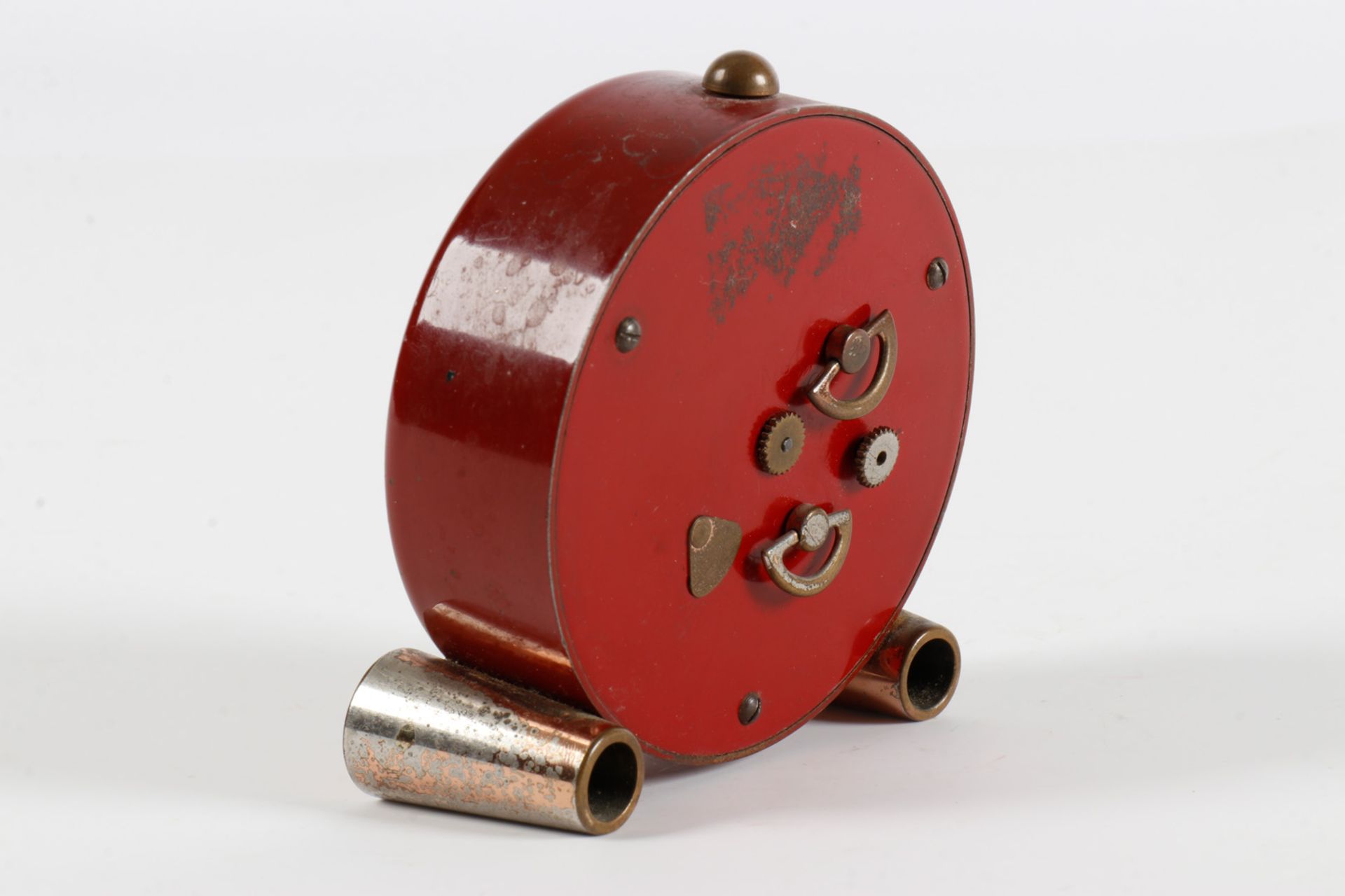 Kleiner Jaeger Reisewecker mit Leuchtzeiger und Leuchtziffern, rotes Metallgehäuse, Handaufzug - Image 2 of 2
