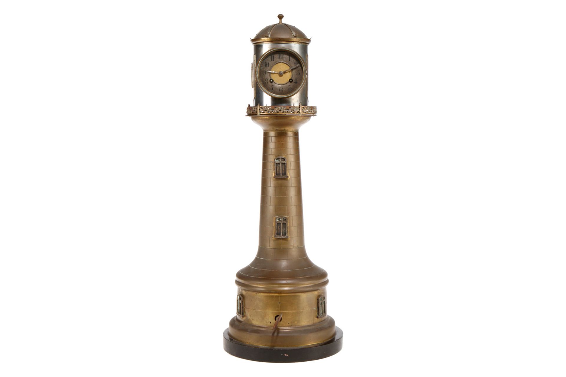 Somiliana Dunkerque, Große Leuchtturmuhr um 1900, Frankreich, Messing auf Steinsockel, Uhrwerk intak