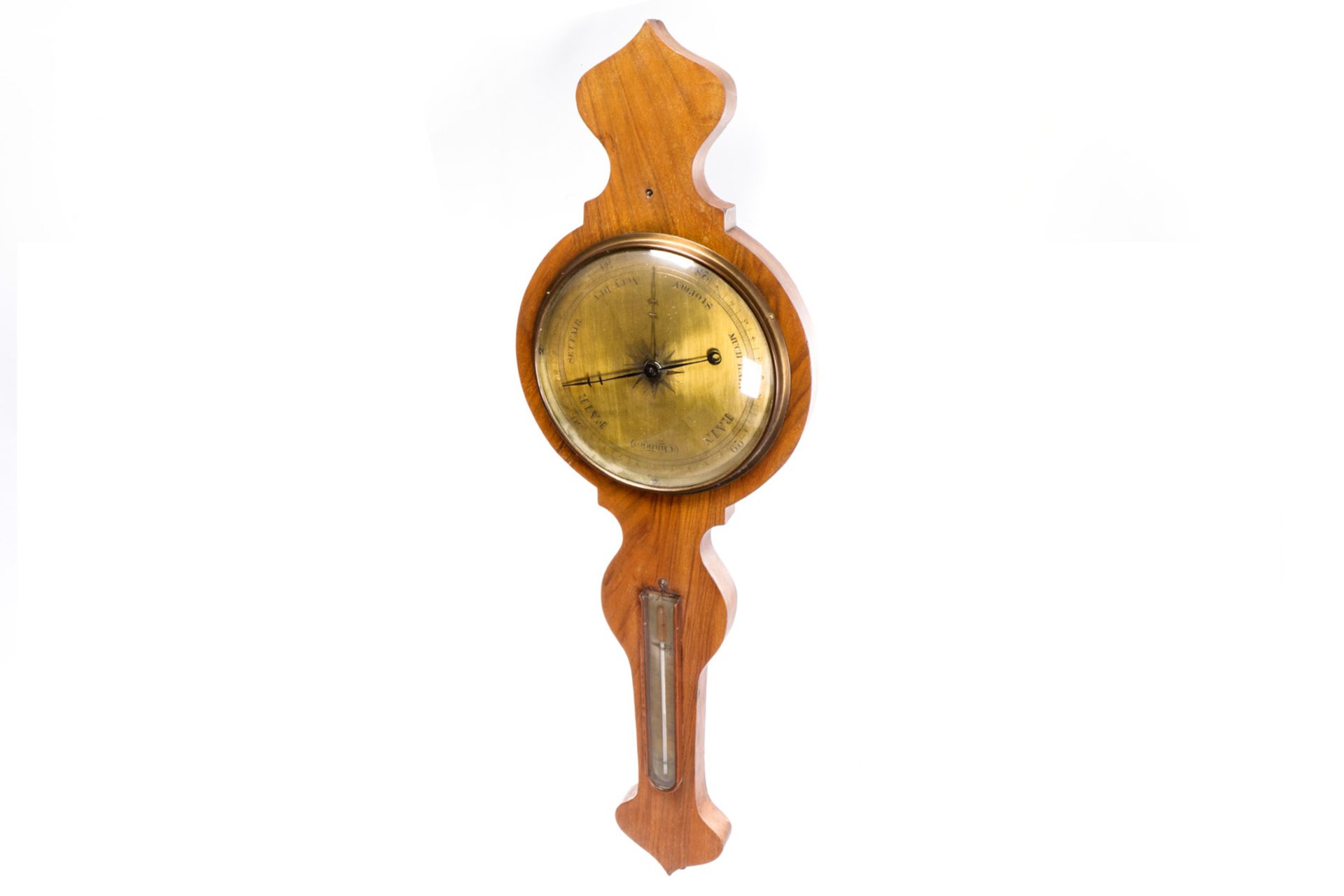 Barometer, um 1900, Nussbaum, 1 kleine Leiste fehlt, H 100 cm, sonst gut. Nur Abholung/Speditionsauf