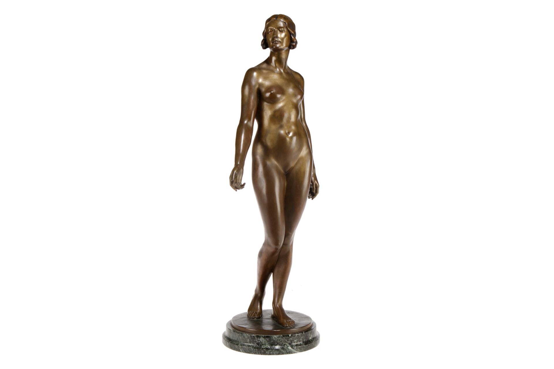 A. Eller, Bronzefigur, Mädchenakt um 1910, patiniert, auf Bodenplatte signiert, Marmorfundament, Höh