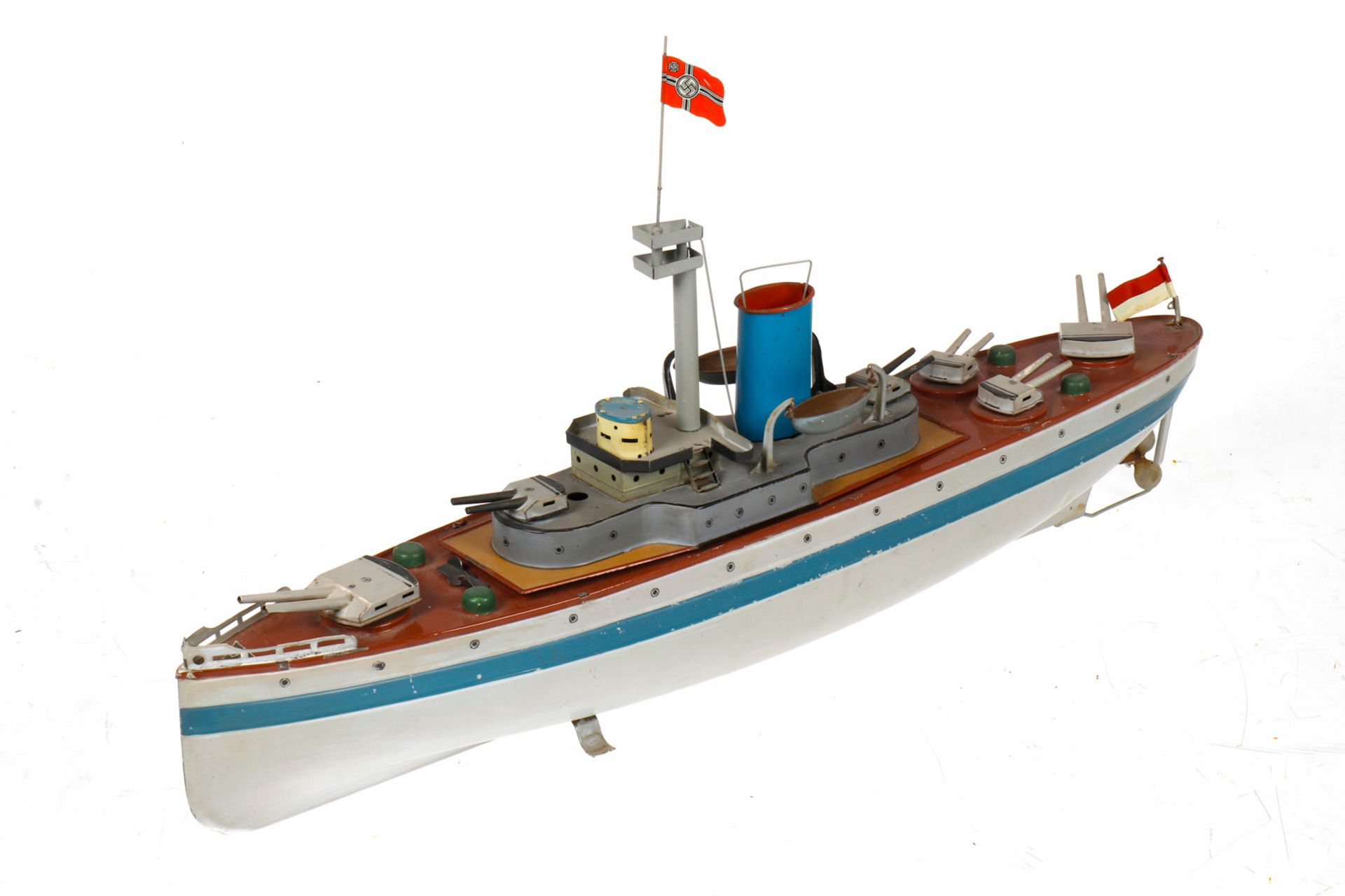Fleischmann Kanonenboot, handlackiert, Uhrwerk intakt, mit 6 Drehgeschützen, L 50, Z 2